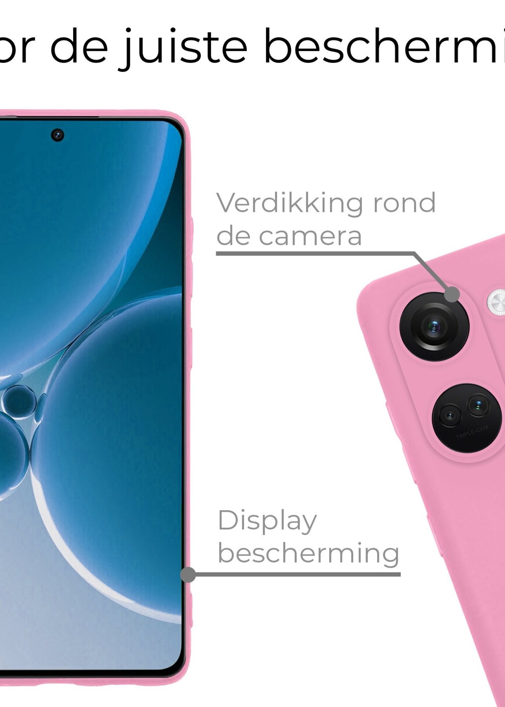 BTH Hoesje Geschikt voor OnePlus Nord 3 Hoesje Siliconen Case Hoes Met 2x Screenprotector - Hoes Geschikt voor OnePlus Nord 3 Hoes Cover Case - Lichtroze