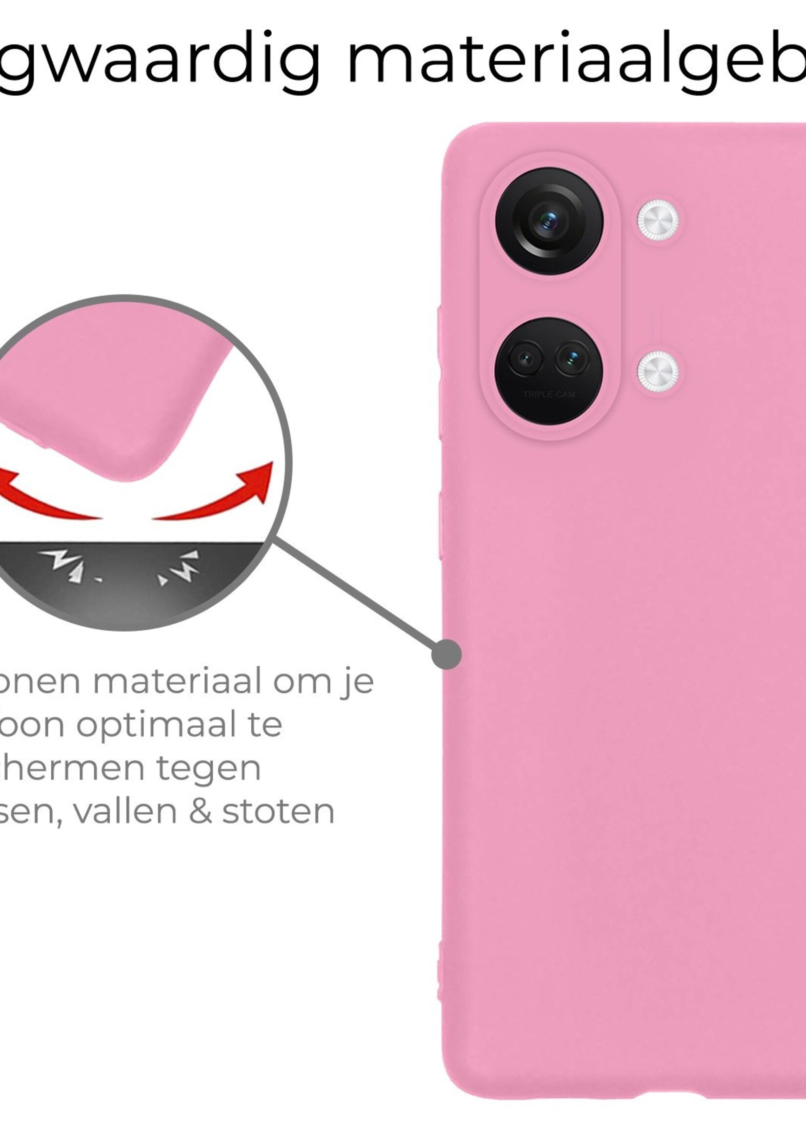 BTH Hoesje Geschikt voor OnePlus Nord 3 Hoesje Siliconen Case Hoes Met 2x Screenprotector - Hoes Geschikt voor OnePlus Nord 3 Hoes Cover Case - Lichtroze