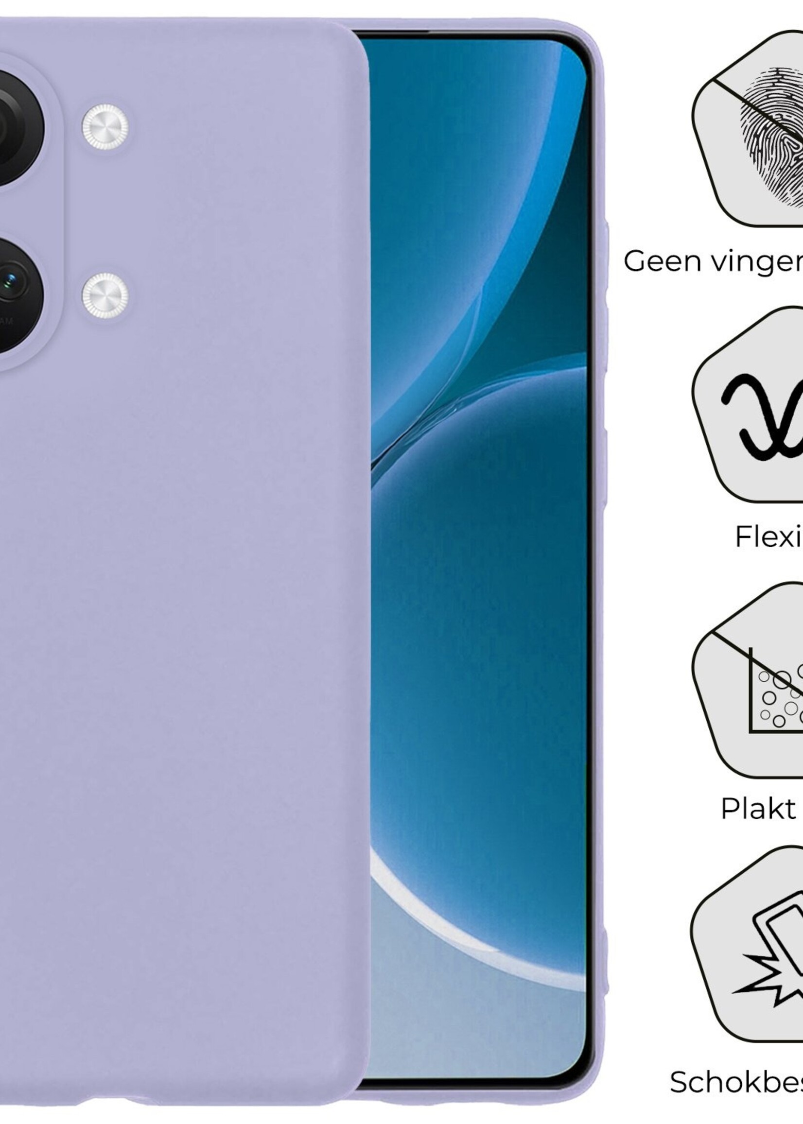 BTH Hoesje Geschikt voor OnePlus Nord 3 Hoesje Siliconen Case Hoes Met 2x Screenprotector - Hoes Geschikt voor OnePlus Nord 3 Hoes Cover Case - Lila