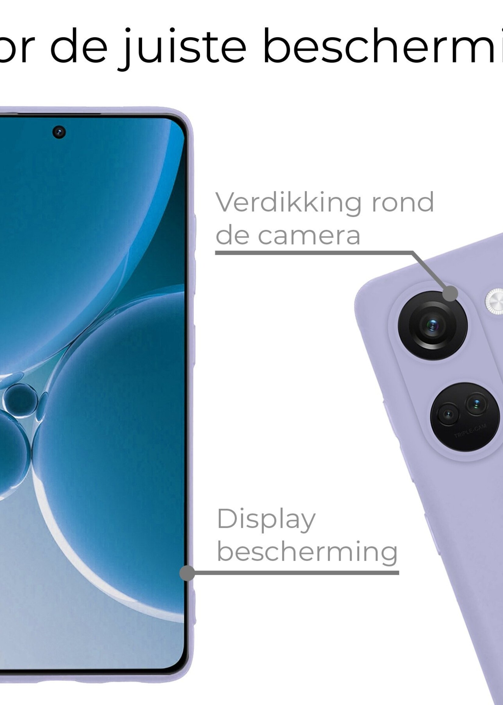 BTH Hoesje Geschikt voor OnePlus Nord 3 Hoesje Siliconen Case Hoes Met 2x Screenprotector - Hoes Geschikt voor OnePlus Nord 3 Hoes Cover Case - Lila