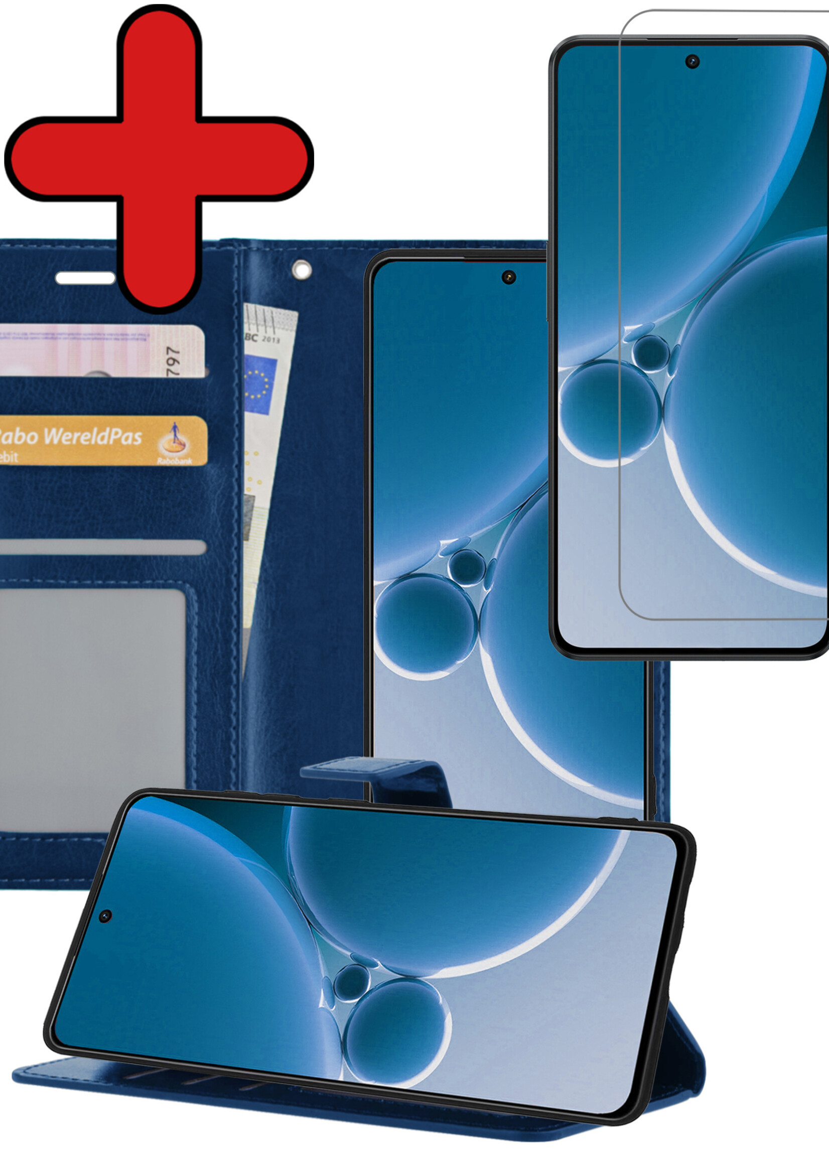 BTH Hoesje Geschikt voor OnePlus Nord 3 Hoesje Book Case Hoes Portemonnee Cover Walletcase Met Screenprotector - Hoes Geschikt voor OnePlus Nord 3 Hoes Bookcase Hoesje - Donkerblauw