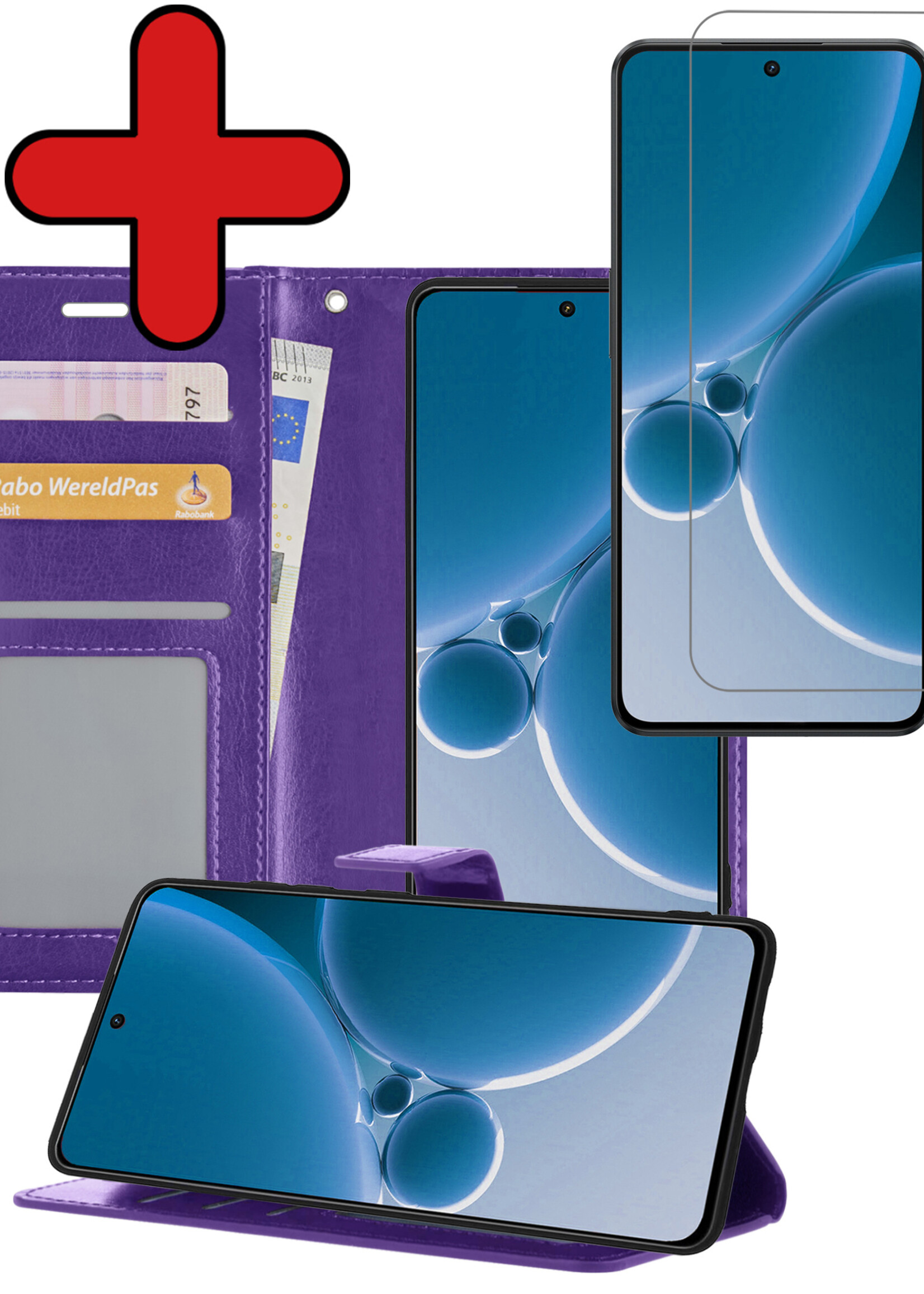BTH Hoesje Geschikt voor OnePlus Nord 3 Hoesje Book Case Hoes Portemonnee Cover Walletcase Met Screenprotector - Hoes Geschikt voor OnePlus Nord 3 Hoes Bookcase Hoesje - Paars