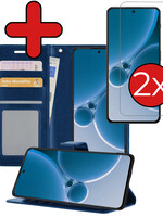 BTH BTH OnePlus Nord 3 Hoesje Bookcase Met 2x Screenprotector - Donkerblauw