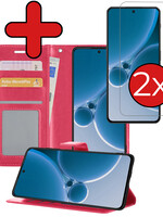 BTH BTH OnePlus Nord 3 Hoesje Bookcase Met 2x Screenprotector - Donkerroze