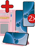 BTH BTH OnePlus Nord 3 Hoesje Bookcase Met 2x Screenprotector - Lichtroze