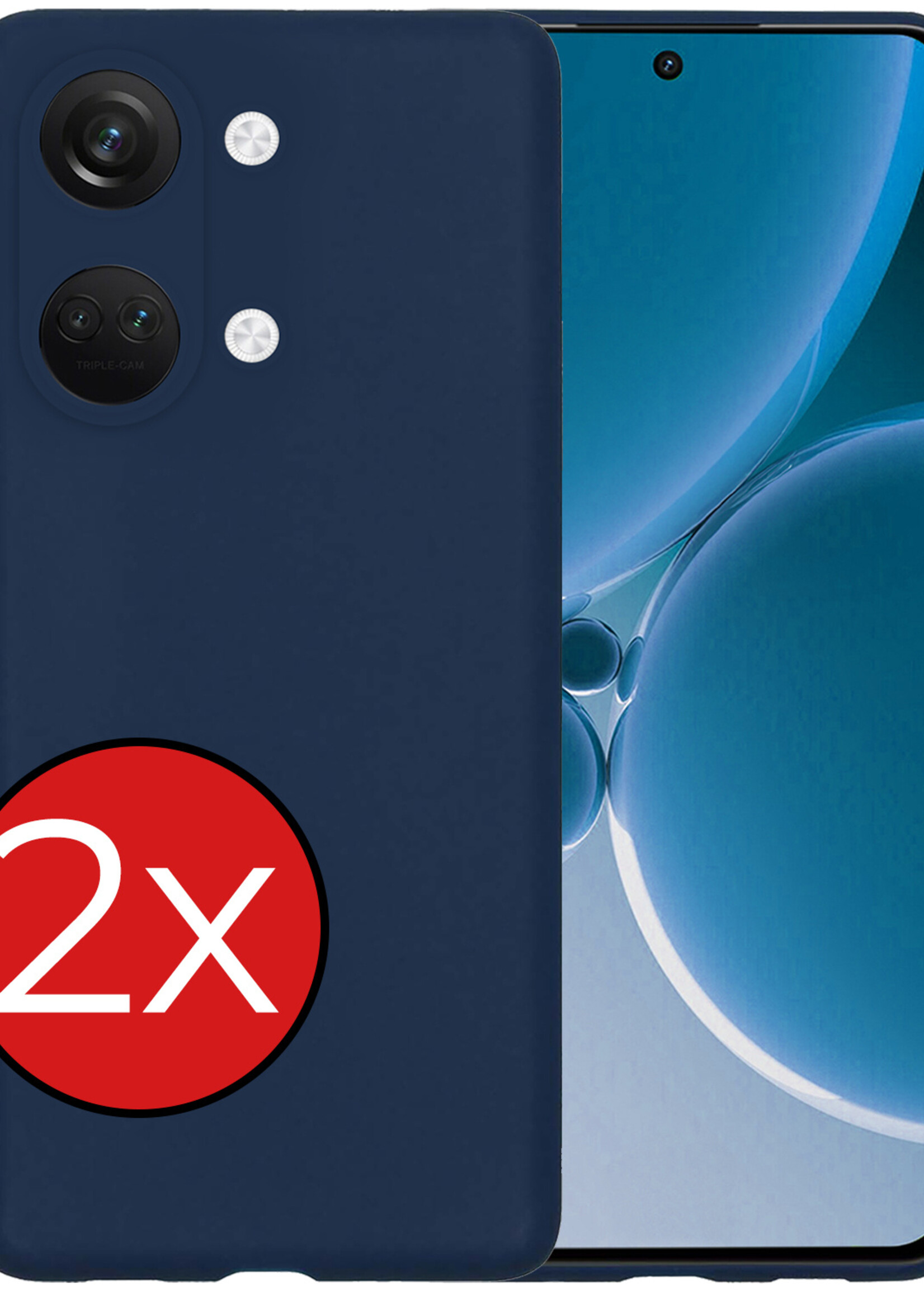 BTH Hoesje Geschikt voor OnePlus Nord 3 Hoesje Siliconen Case Hoes - Hoes Geschikt voor OnePlus Nord 3 Hoes Cover Case - Donkerblauw - 2 PACK