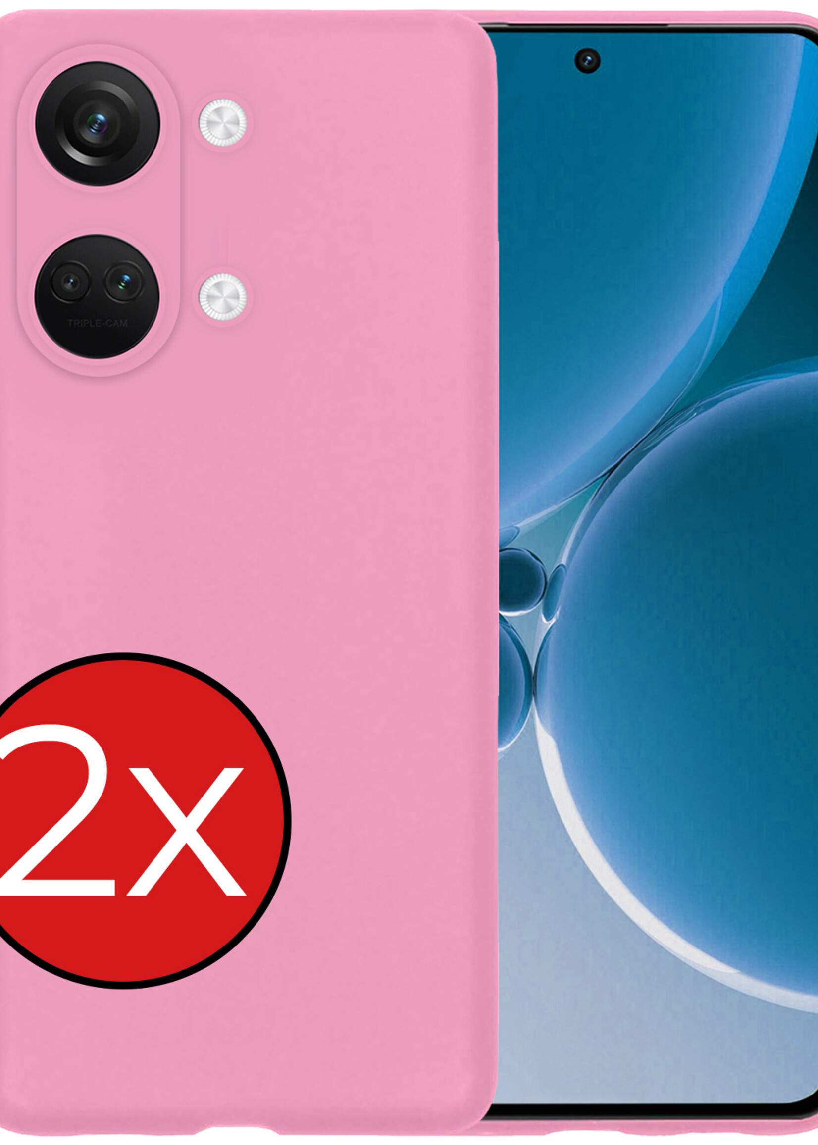 BTH Hoesje Geschikt voor OnePlus Nord 3 Hoesje Siliconen Case Hoes - Hoes Geschikt voor OnePlus Nord 3 Hoes Cover Case - Lichtroze - 2 PACK