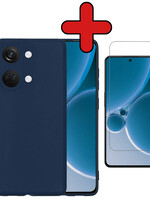 BTH BTH OnePlus Nord 3 Hoesje Siliconen Met Screenprotector  - Donkerblauw