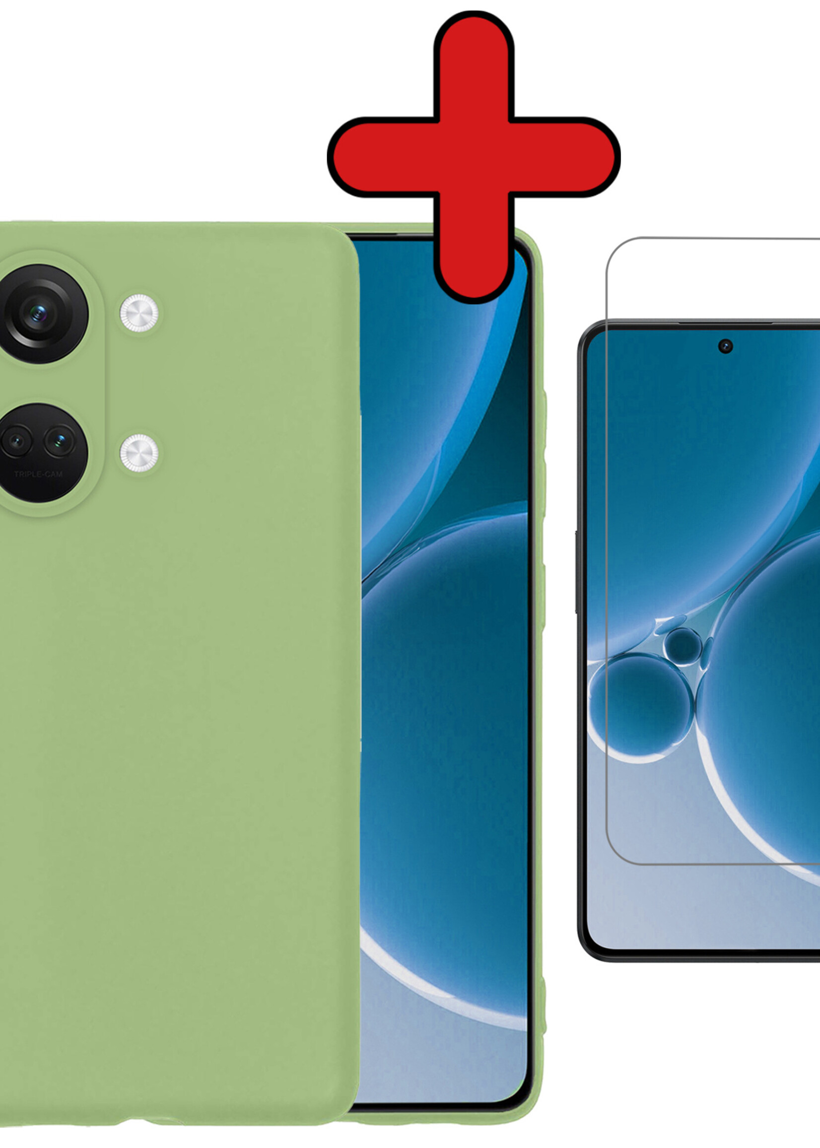 BTH Hoesje Geschikt voor OnePlus Nord 3 Hoesje Siliconen Case Hoes Met Screenprotector - Hoes Geschikt voor OnePlus Nord 3 Hoes Cover Case - Groen