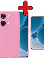 BTH BTH OnePlus Nord 3 Hoesje Siliconen Met Screenprotector  - Lichtroze