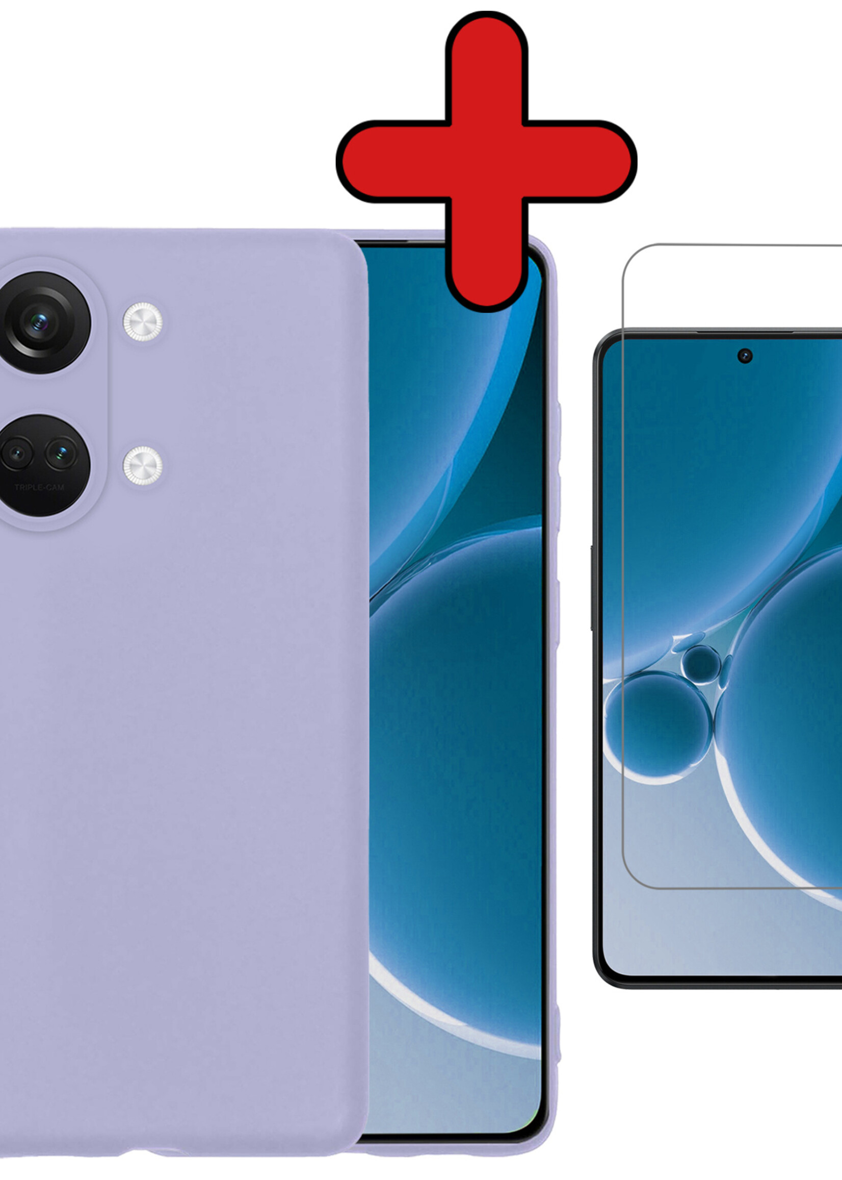 BTH Hoesje Geschikt voor OnePlus Nord 3 Hoesje Siliconen Case Hoes Met Screenprotector - Hoes Geschikt voor OnePlus Nord 3 Hoes Cover Case - Lila
