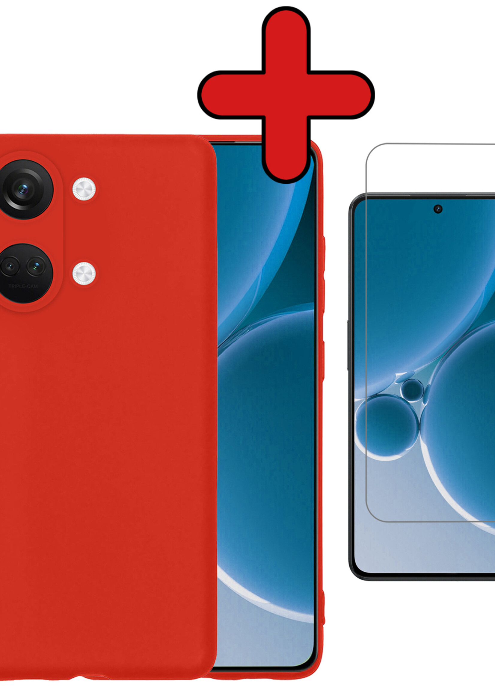 BTH Hoesje Geschikt voor OnePlus Nord 3 Hoesje Siliconen Case Hoes Met Screenprotector - Hoes Geschikt voor OnePlus Nord 3 Hoes Cover Case - Rood