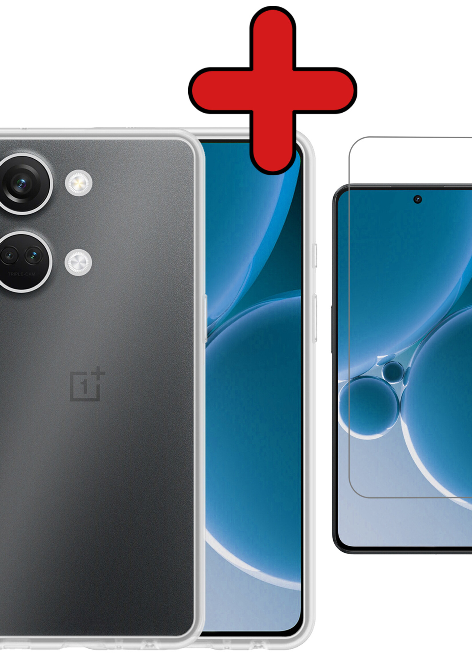 BTH Hoesje Geschikt voor OnePlus Nord 3 Hoesje Siliconen Case Hoes Met Screenprotector - Hoes Geschikt voor OnePlus Nord 3 Hoes Cover Case - Transparant