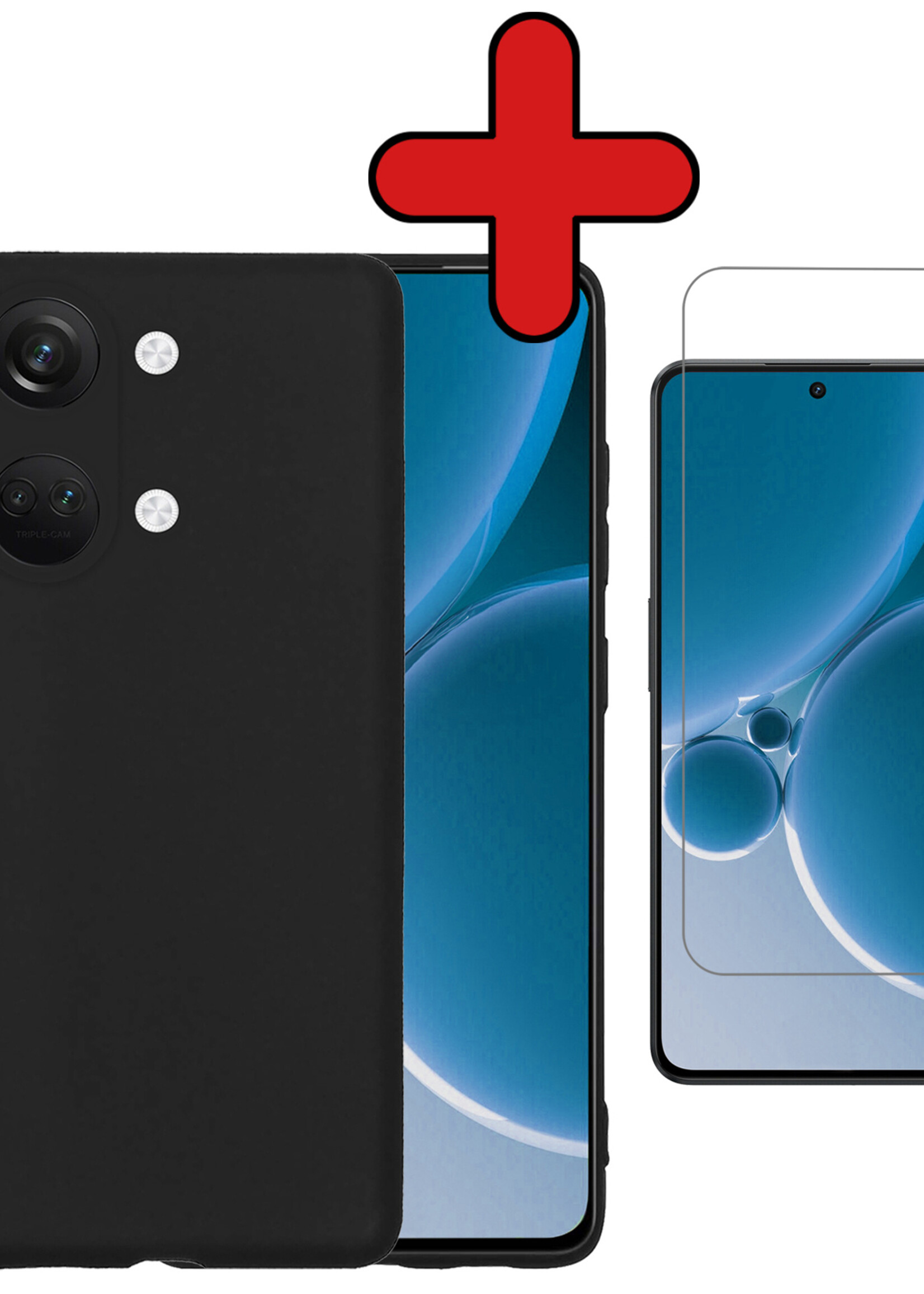 BTH Hoesje Geschikt voor OnePlus Nord 3 Hoesje Siliconen Case Hoes Met Screenprotector - Hoes Geschikt voor OnePlus Nord 3 Hoes Cover Case - Zwart