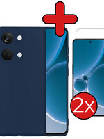 BTH BTH OnePlus Nord 3 Hoesje Siliconen Met 2x Screenprotector  - Donkerblauw