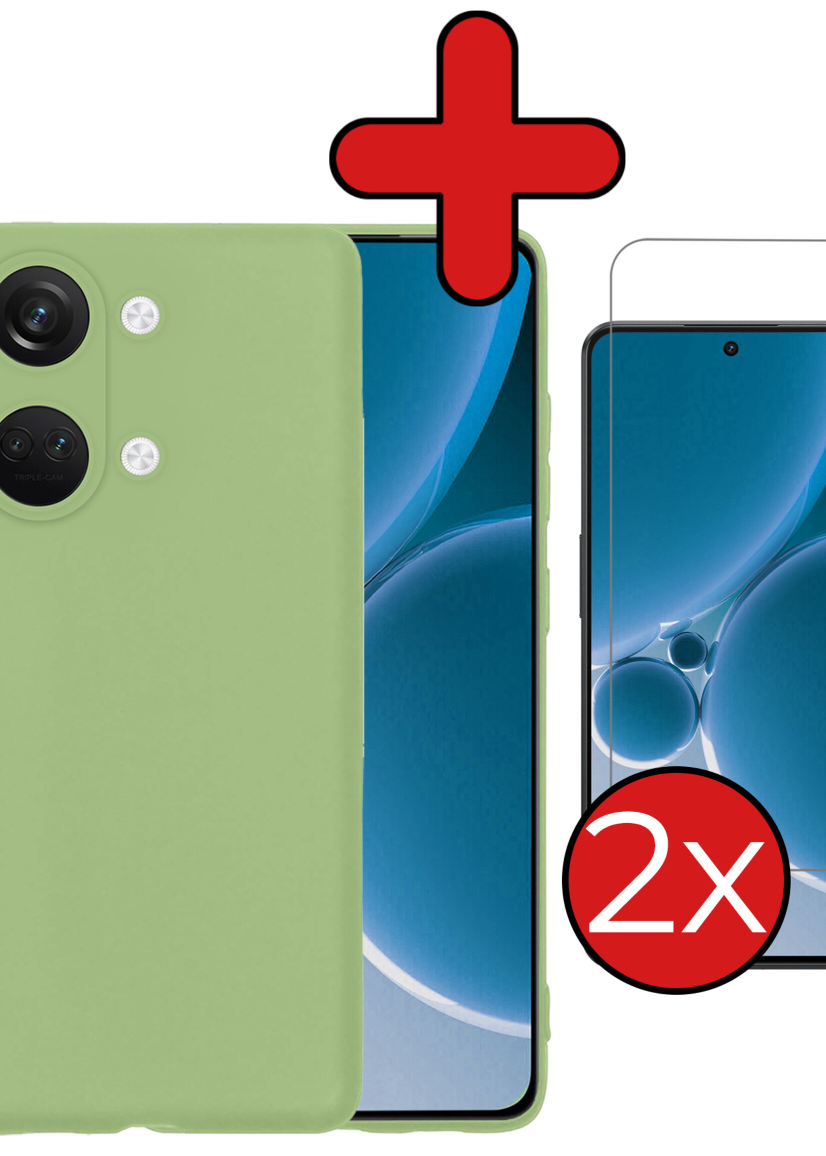 BTH Hoesje Geschikt voor OnePlus Nord 3 Hoesje Siliconen Case Hoes Met 2x Screenprotector - Hoes Geschikt voor OnePlus Nord 3 Hoes Cover Case - Groen