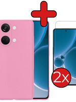 BTH BTH OnePlus Nord 3 Hoesje Siliconen Met 2x Screenprotector  - Lichtroze