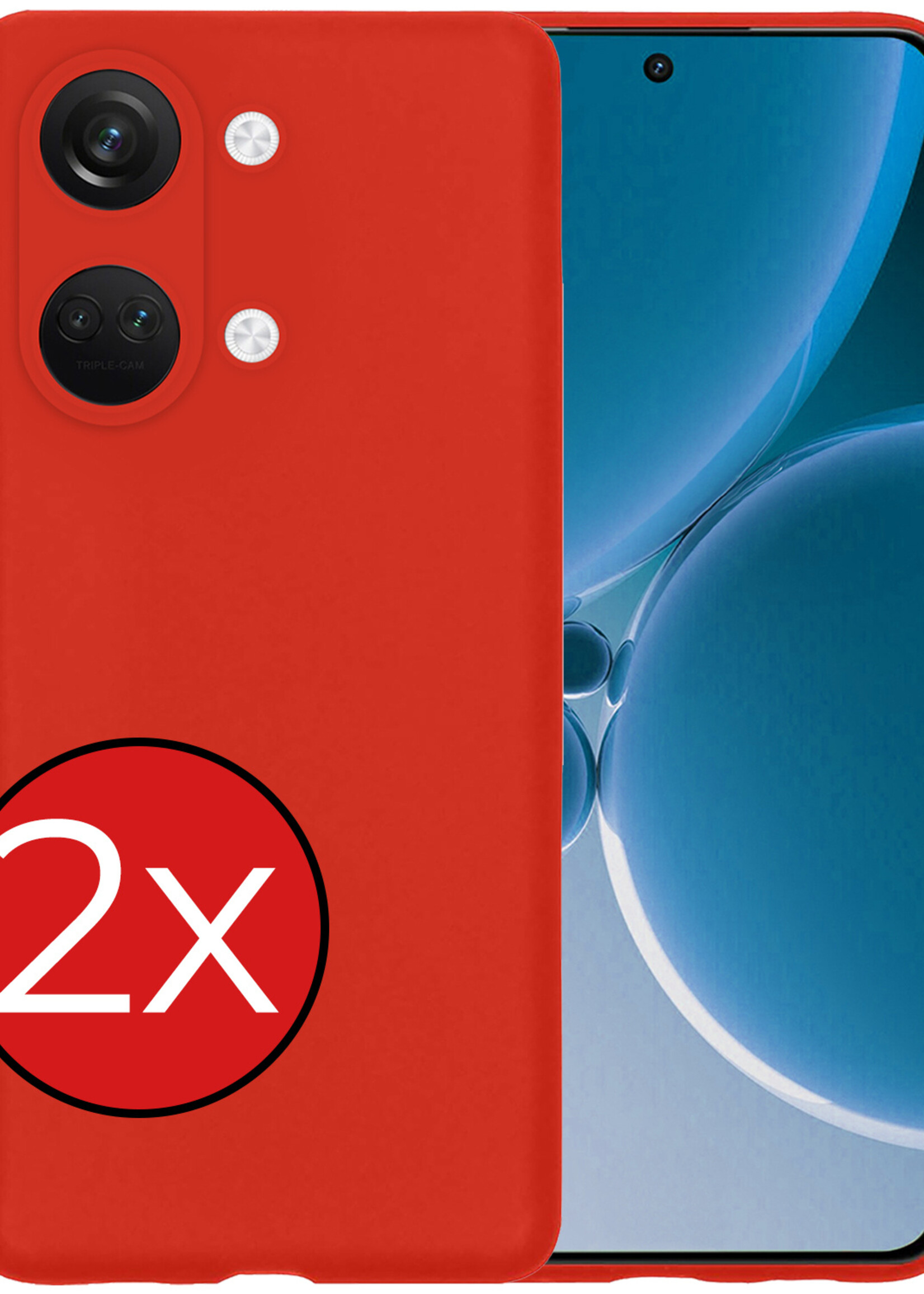 BTH Hoesje Geschikt voor OnePlus Nord 3 Hoesje Siliconen Case Hoes - Hoes Geschikt voor OnePlus Nord 3 Hoes Cover Case - Rood - 2 PACK