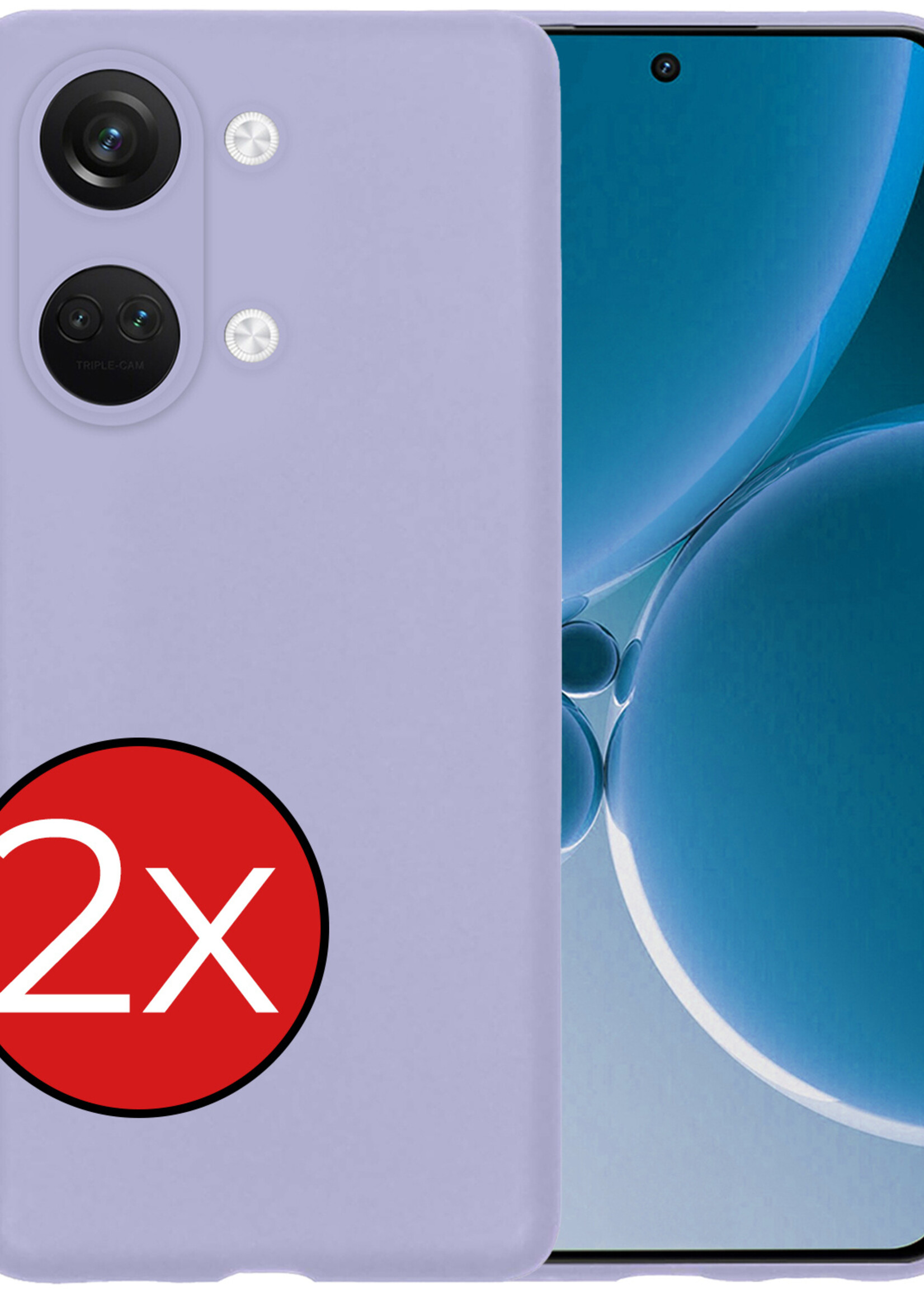 BTH Hoesje Geschikt voor OnePlus Nord 3 Hoesje Siliconen Case Hoes - Hoes Geschikt voor OnePlus Nord 3 Hoes Cover Case - Lila - 2 PACK