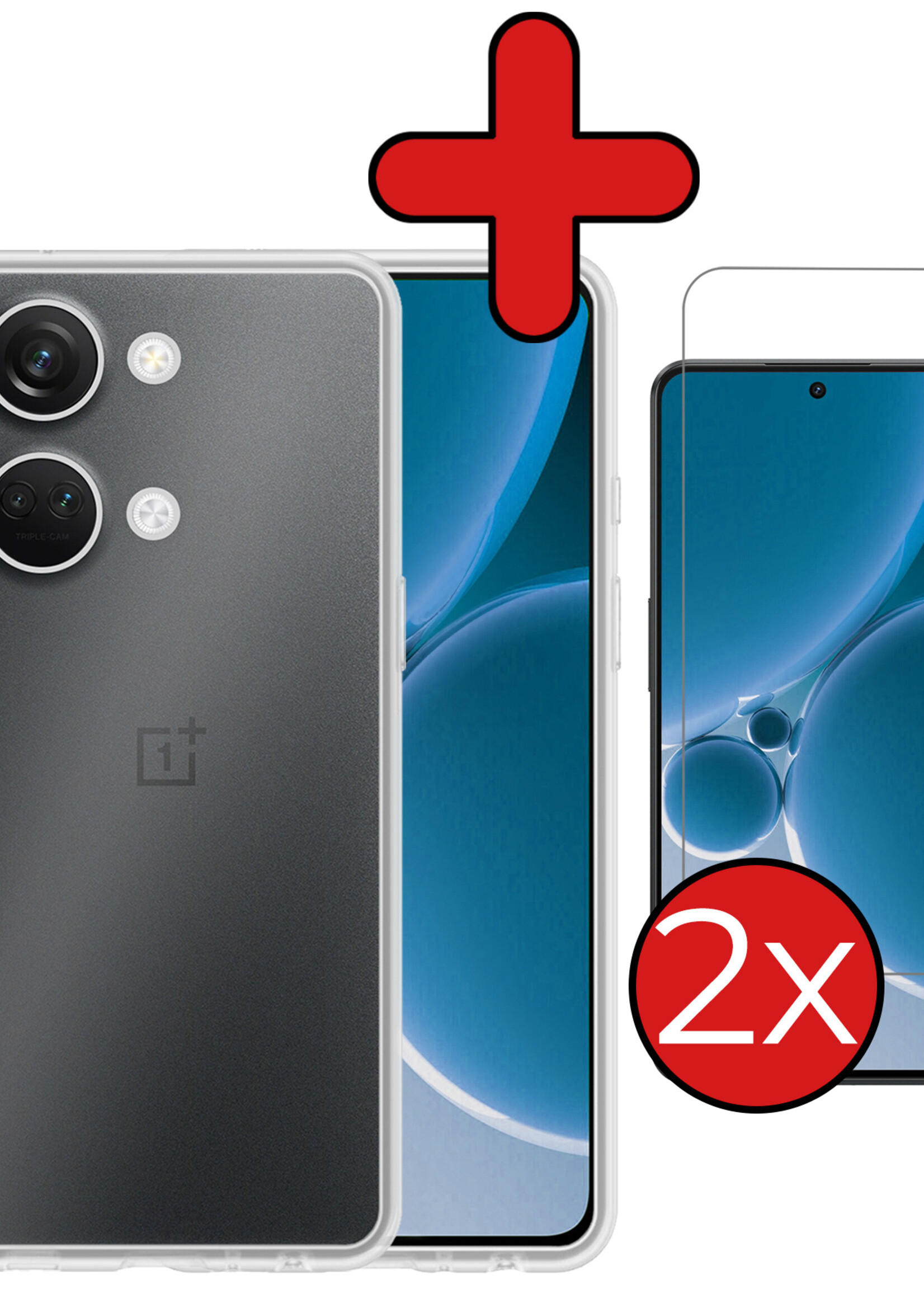 BTH Hoesje Geschikt voor OnePlus Nord 3 Hoesje Siliconen Case Hoes Met 2x Screenprotector - Hoes Geschikt voor OnePlus Nord 3 Hoes Cover Case - Transparant