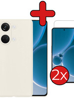 BTH BTH OnePlus Nord 3 Hoesje Siliconen Met 2x Screenprotector  - Wit