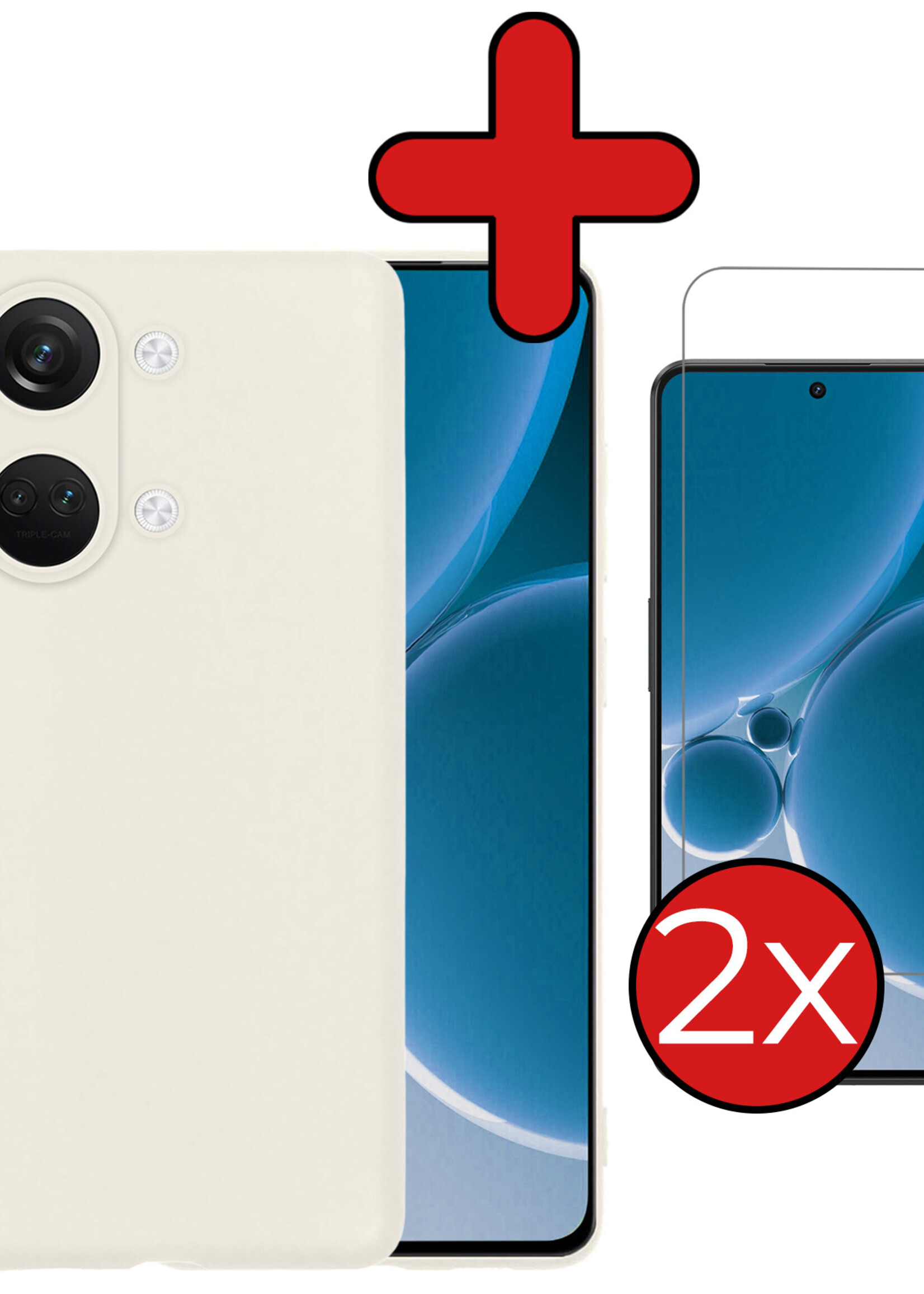 BTH Hoesje Geschikt voor OnePlus Nord 3 Hoesje Siliconen Case Hoes Met 2x Screenprotector - Hoes Geschikt voor OnePlus Nord 3 Hoes Cover Case - Wit