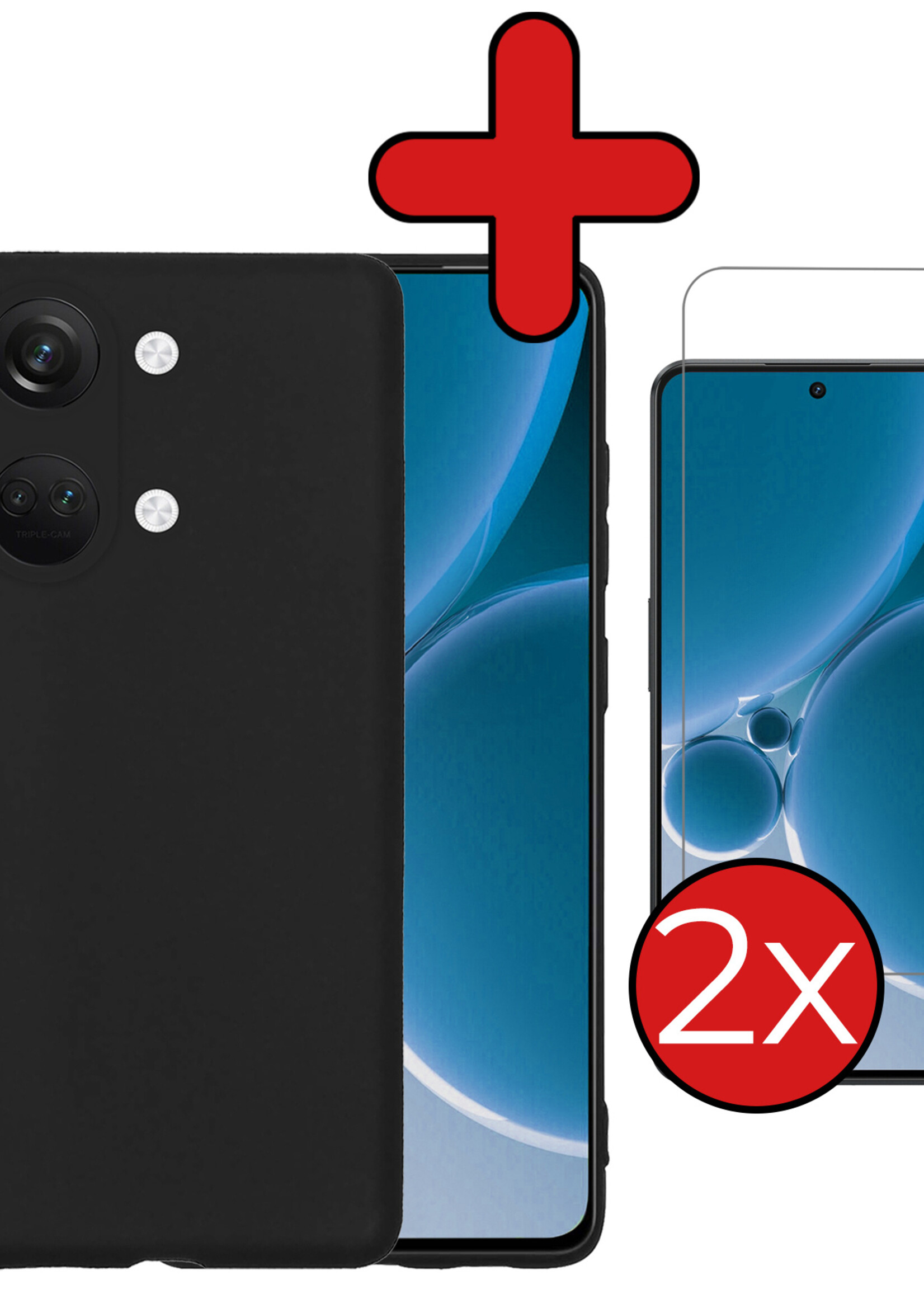 BTH Hoesje Geschikt voor OnePlus Nord 3 Hoesje Siliconen Case Hoes Met 2x Screenprotector - Hoes Geschikt voor OnePlus Nord 3 Hoes Cover Case - Zwart