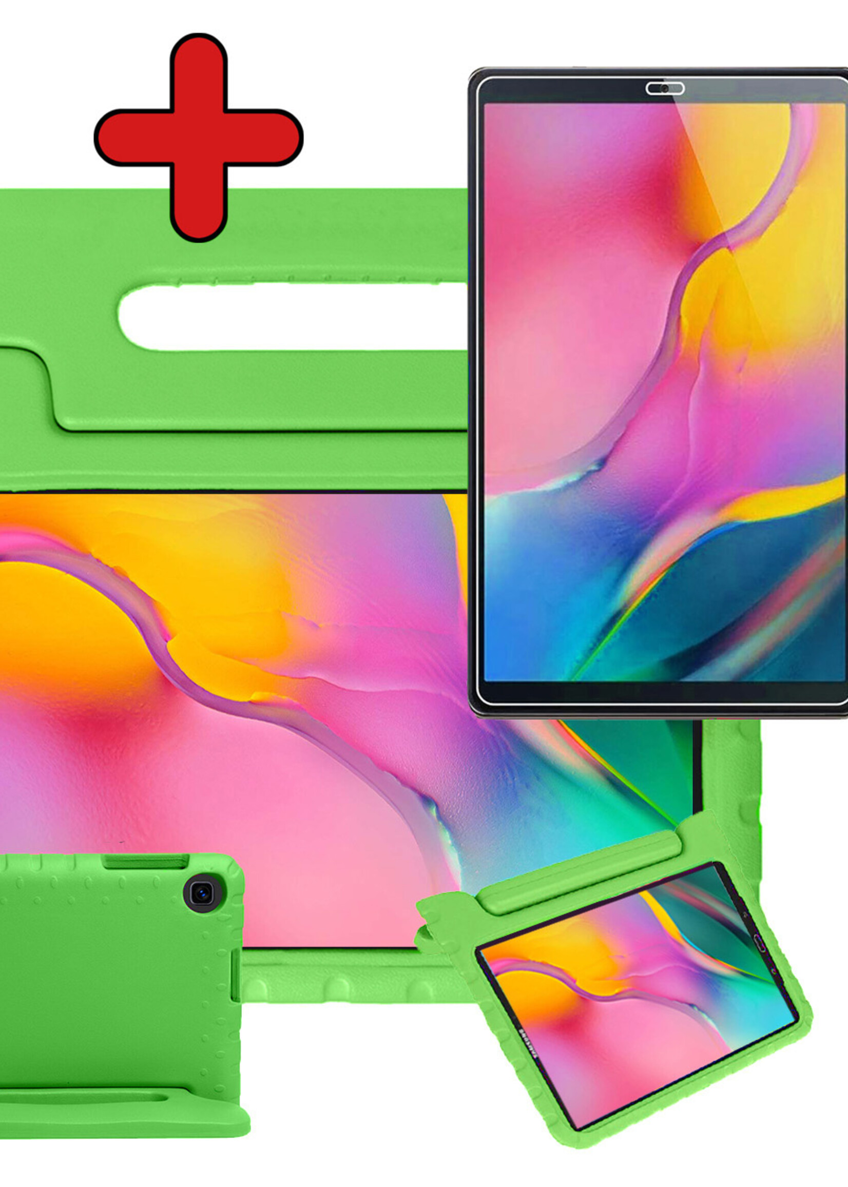 BTH Kinderhoes Geschikt voor Samsung Galaxy Tab A 10.1 2019 Hoes Kinder Hoesje Kids Case Cover Kidsproof Met Screenprotector - Hoesje Geschikt voor Samsung Tab A 10.1 2019 Hoesje Kinder Hoes - Groen