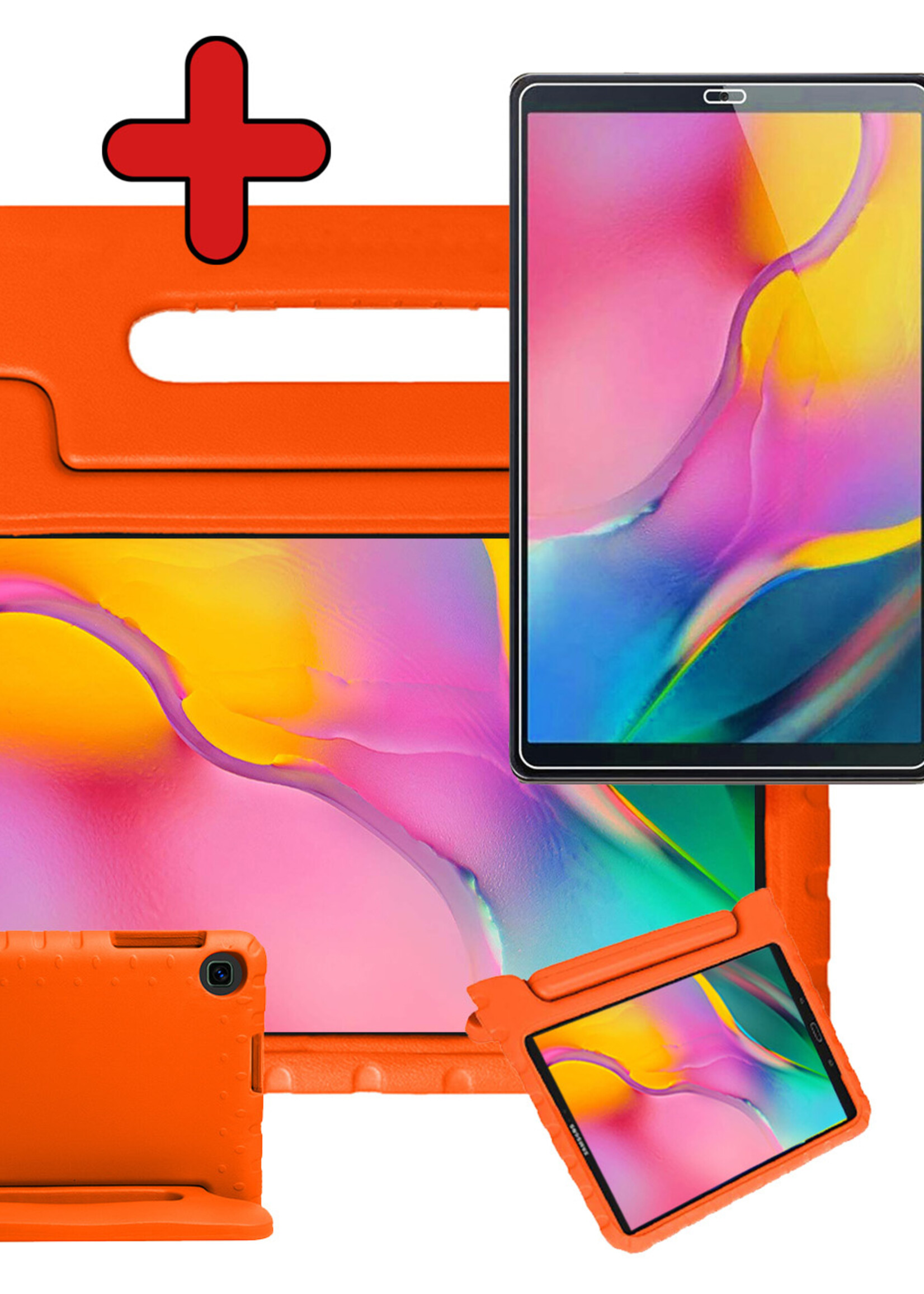 BTH Kinderhoes Geschikt voor Samsung Galaxy Tab A 10.1 2019 Hoes Kinder Hoesje Kids Case Cover Kidsproof Met Screenprotector - Hoesje Geschikt voor Samsung Tab A 10.1 2019 Hoesje Kinder Hoes - Oranje