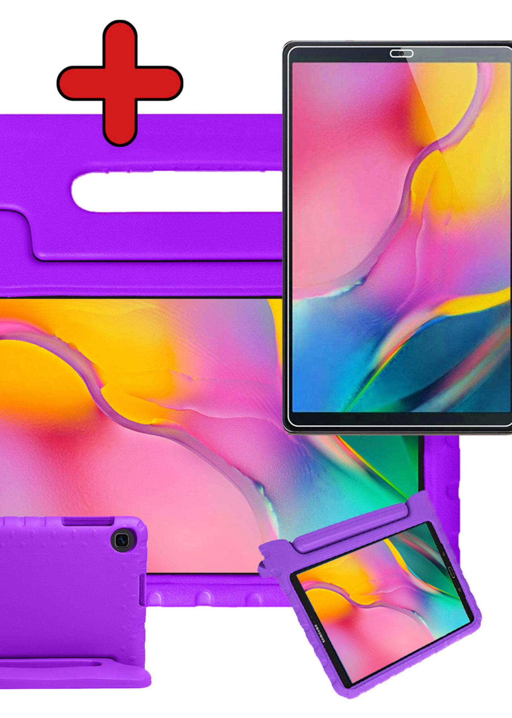 BTH Kinderhoes Geschikt voor Samsung Galaxy Tab A 10.1 2019 Hoes Kinder Hoesje Kids Case Cover Kidsproof Met Screenprotector - Hoesje Geschikt voor Samsung Tab A 10.1 2019 Hoesje Kinder Hoes - Paars