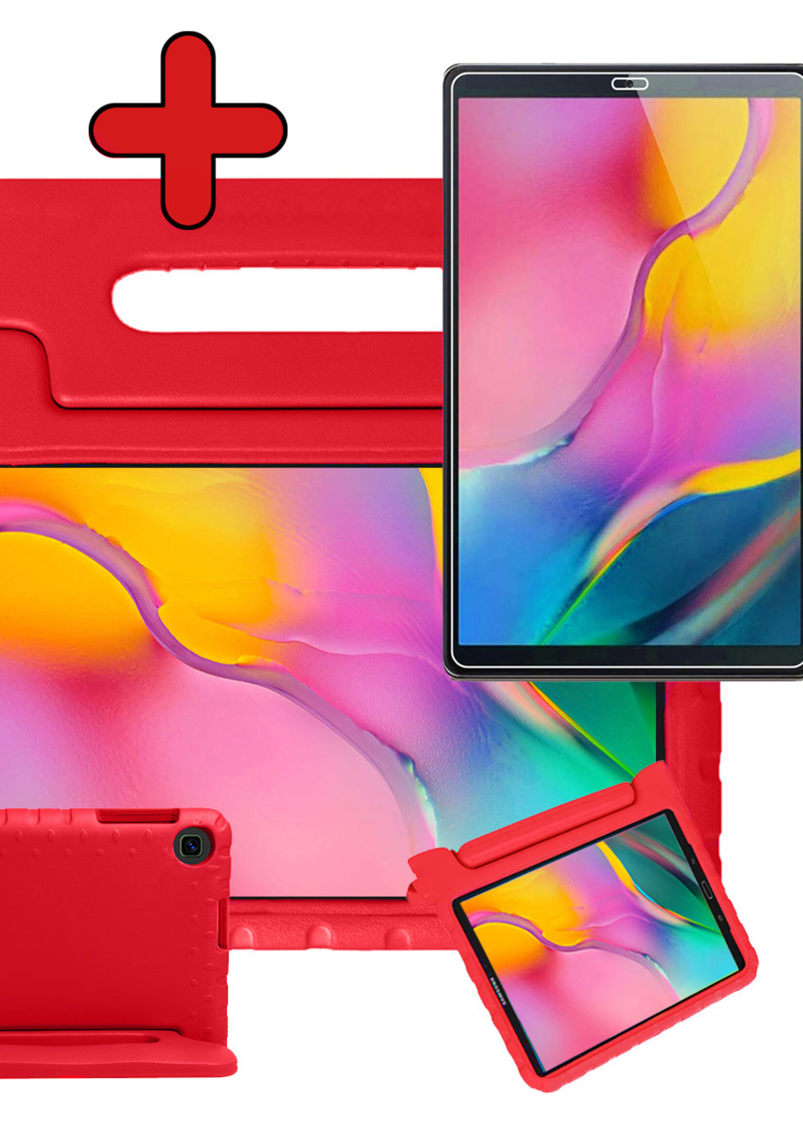 BTH Kinderhoes Geschikt voor Samsung Galaxy Tab A 10.1 2019 Hoes Kinder Hoesje Kids Case Cover Kidsproof Met Screenprotector - Hoesje Geschikt voor Samsung Tab A 10.1 2019 Hoesje Kinder Hoes - Rood
