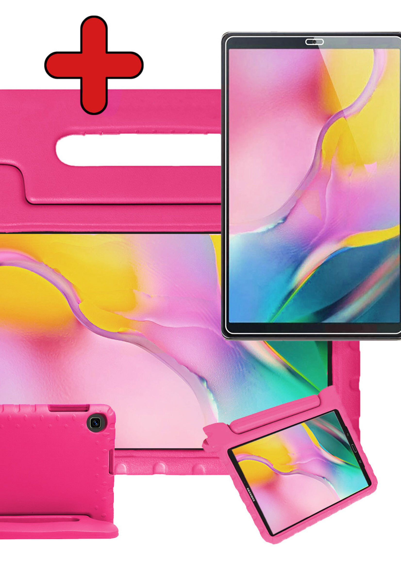 BTH Kinderhoes Geschikt voor Samsung Galaxy Tab A 10.1 2019 Hoes Kinder Hoesje Kids Case Cover Kidsproof Met Screenprotector - Hoesje Geschikt voor Samsung Tab A 10.1 2019 Hoesje Kinder Hoes - Roze