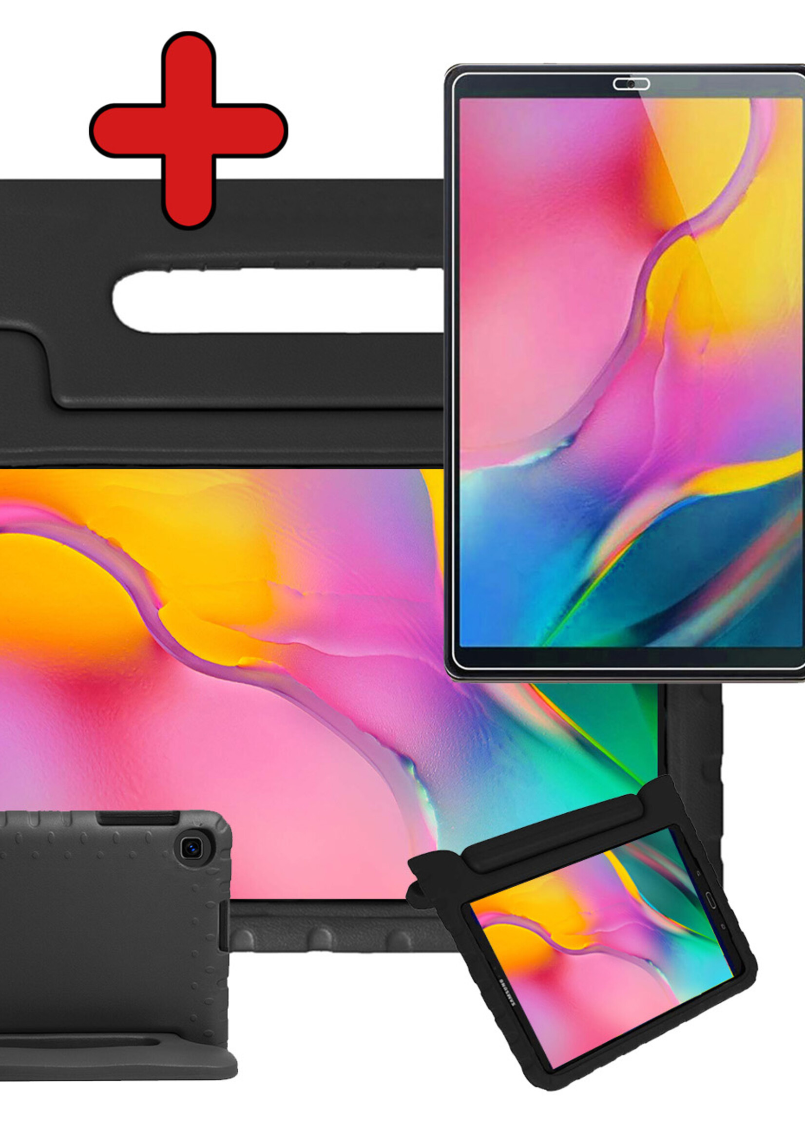 BTH Kinderhoes Geschikt voor Samsung Galaxy Tab A 10.1 2019 Hoes Kinder Hoesje Kids Case Cover Kidsproof Met Screenprotector - Hoesje Geschikt voor Samsung Tab A 10.1 2019 Hoesje Kinder Hoes - Zwart