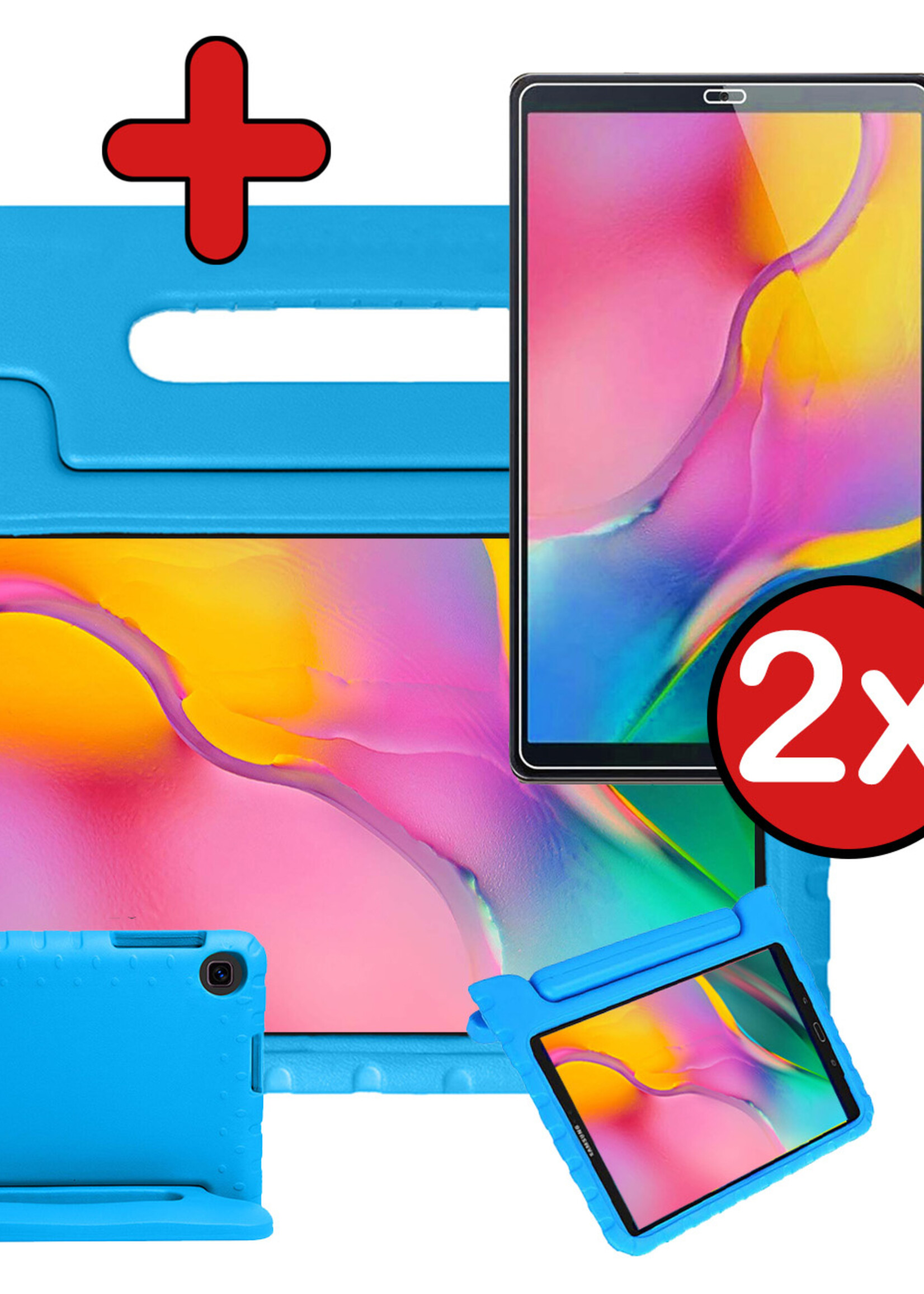 BTH Kinderhoes Geschikt voor Samsung Galaxy Tab A 10.1 2019 Hoes Kinder Hoesje Kids Case Cover Kidsproof Met 2x Screenprotector - Hoesje Geschikt voor Samsung Tab A 10.1 2019 Hoesje Kinder Hoes - Blauw