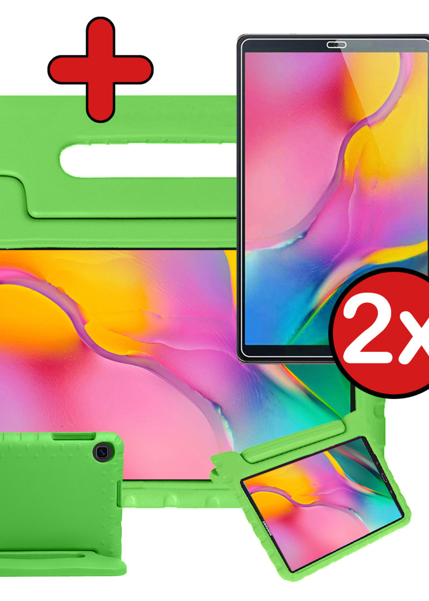 BTH Kinderhoes Geschikt voor Samsung Galaxy Tab A 10.1 2019 Hoes Kinder Hoesje Kids Case Cover Kidsproof Met 2x Screenprotector - Hoesje Geschikt voor Samsung Tab A 10.1 2019 Hoesje Kinder Hoes - Groen