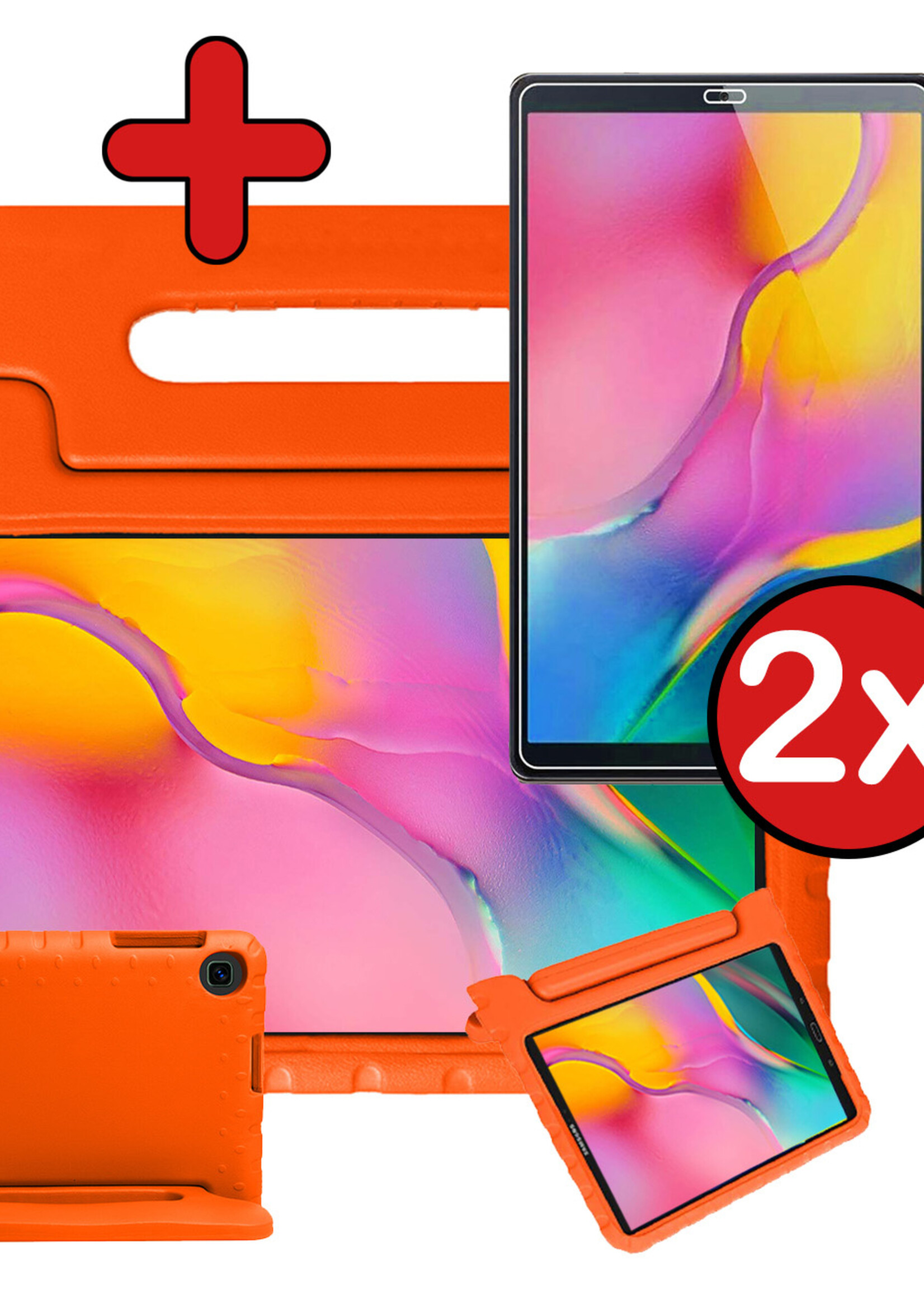 BTH Kinderhoes Geschikt voor Samsung Galaxy Tab A 10.1 2019 Hoes Kinder Hoesje Kids Case Cover Kidsproof Met 2x Screenprotector - Hoesje Geschikt voor Samsung Tab A 10.1 2019 Hoesje Kinder Hoes - Oranje