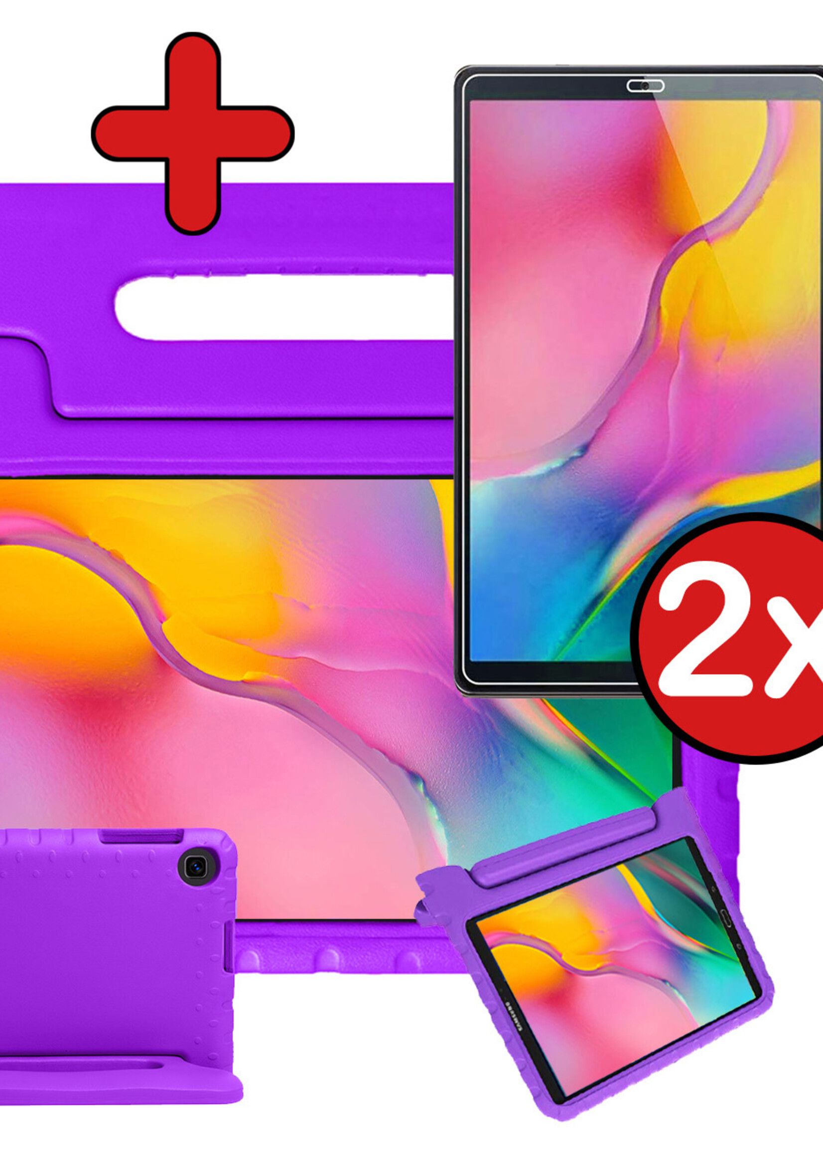 BTH Kinderhoes Geschikt voor Samsung Galaxy Tab A 10.1 2019 Hoes Kinder Hoesje Kids Case Cover Kidsproof Met 2x Screenprotector - Hoesje Geschikt voor Samsung Tab A 10.1 2019 Hoesje Kinder Hoes - Paars