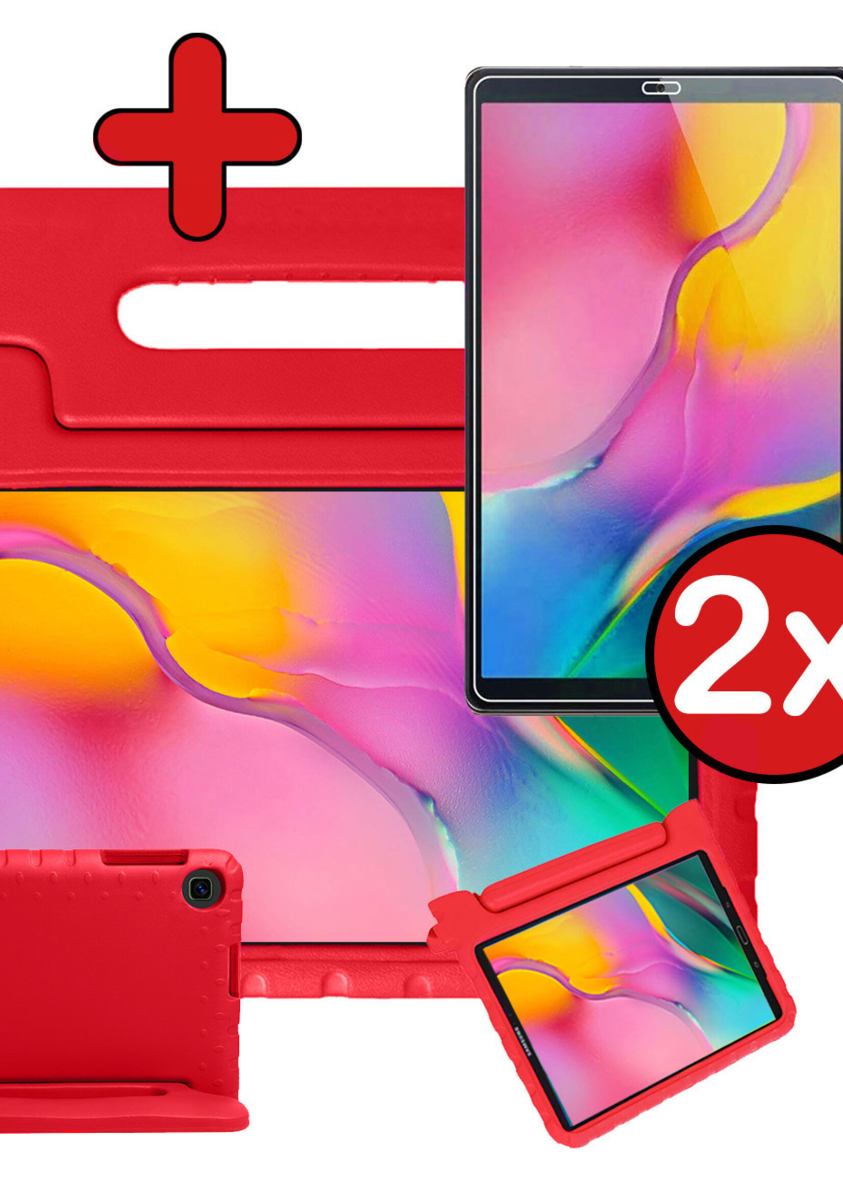 BTH Kinderhoes Geschikt voor Samsung Galaxy Tab A 10.1 2019 Hoes Kinder Hoesje Kids Case Cover Kidsproof Met 2x Screenprotector - Hoesje Geschikt voor Samsung Tab A 10.1 2019 Hoesje Kinder Hoes - Rood