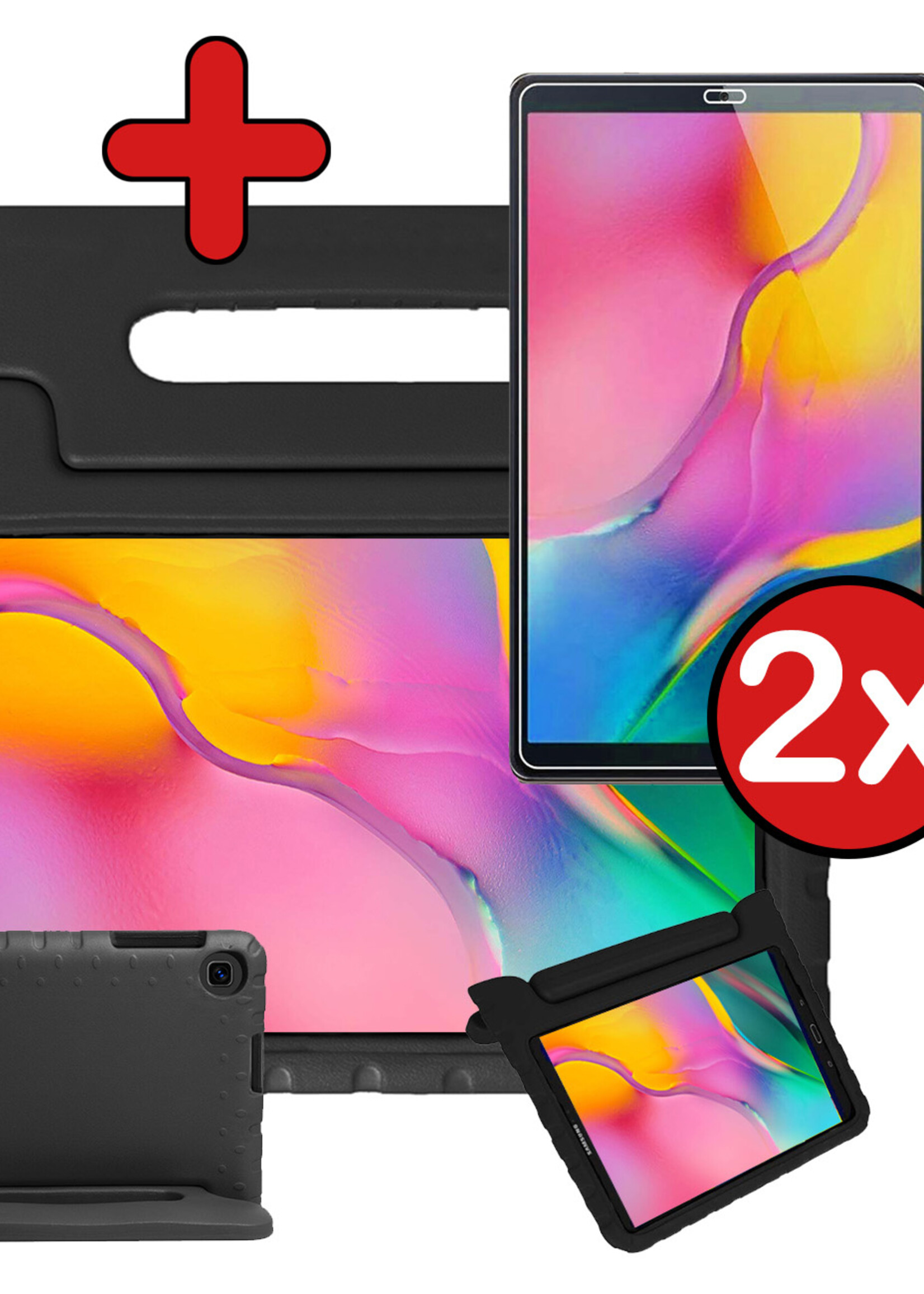BTH Kinderhoes Geschikt voor Samsung Galaxy Tab A 10.1 2019 Hoes Kinder Hoesje Kids Case Cover Kidsproof Met 2x Screenprotector - Hoesje Geschikt voor Samsung Tab A 10.1 2019 Hoesje Kinder Hoes - Zwart