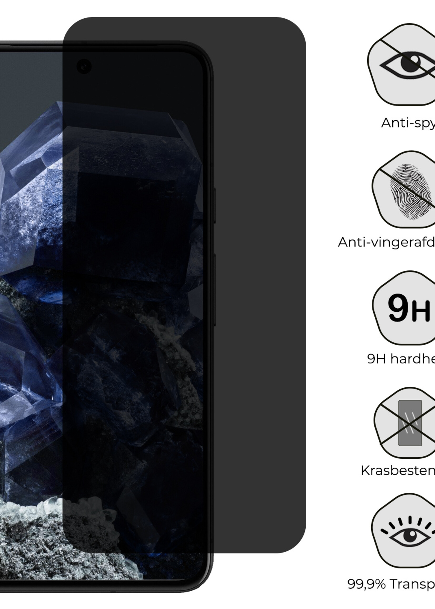 BTH Screenprotector Geschikt voor Google Pixel 8 Screenprotector Privacy Glas Gehard Full Cover - Screenprotector Geschikt voor Google Pixel 8 Screenprotector Privacy Tempered Glass - 2 PACK