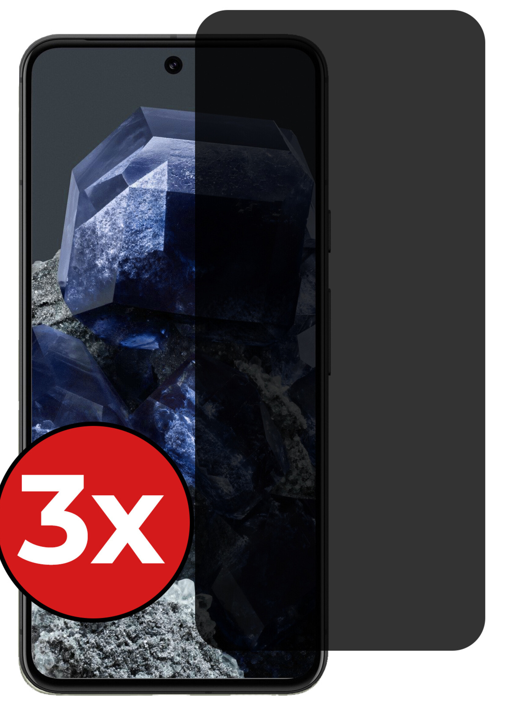 BTH Screenprotector Geschikt voor Google Pixel 8 Screenprotector Privacy Glas Gehard Full Cover - Screenprotector Geschikt voor Google Pixel 8 Screenprotector Privacy Tempered Glass - 3 PACK