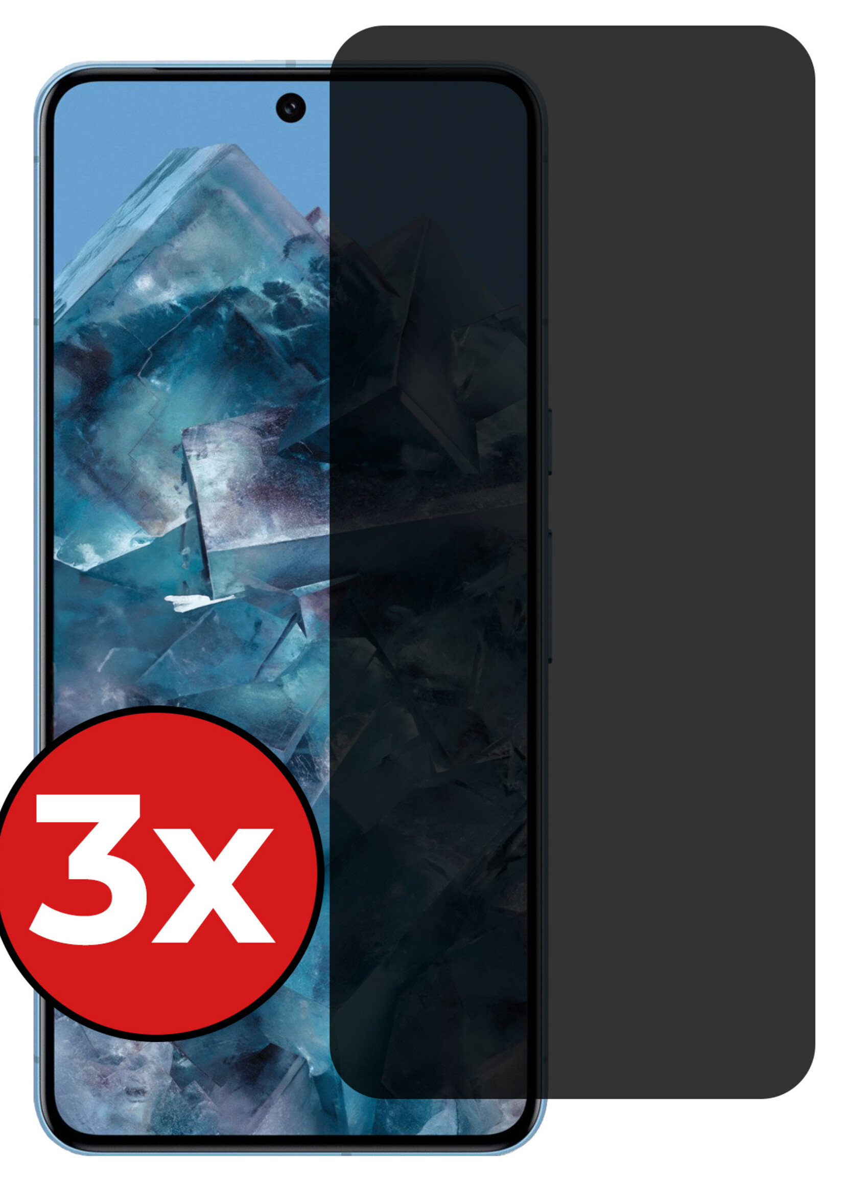 BTH Screenprotector Geschikt voor Google Pixel 8 Pro Screenprotector Privacy Glas Gehard Full Cover - Screenprotector Geschikt voor Google Pixel 8 Pro Screenprotector Privacy Tempered Glass - 3 PACK