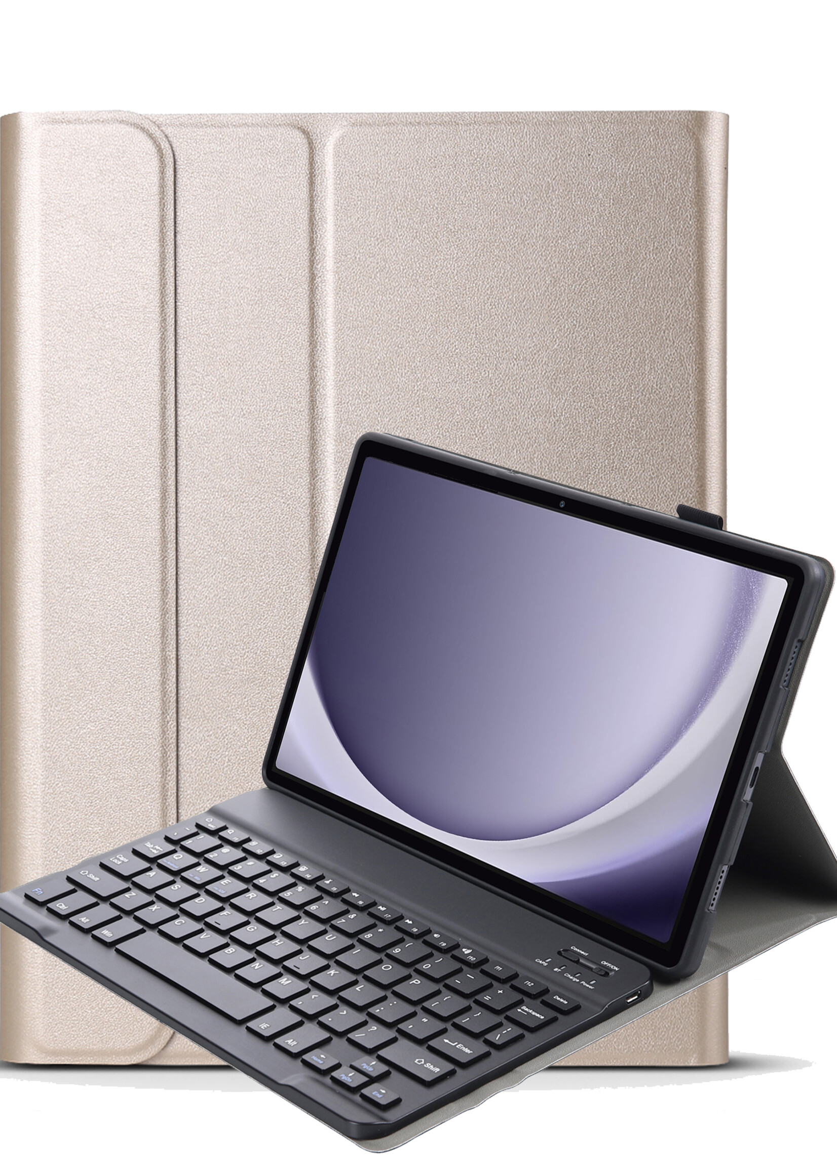 BTH Hoes Geschikt voor Samsung Galaxy Tab A9 Hoes Toetsenbord Hoesje Keyboard Case Cover - Hoesje Geschikt voor Samsung Tab A9 Hoes Toetsenbord Case - Goud