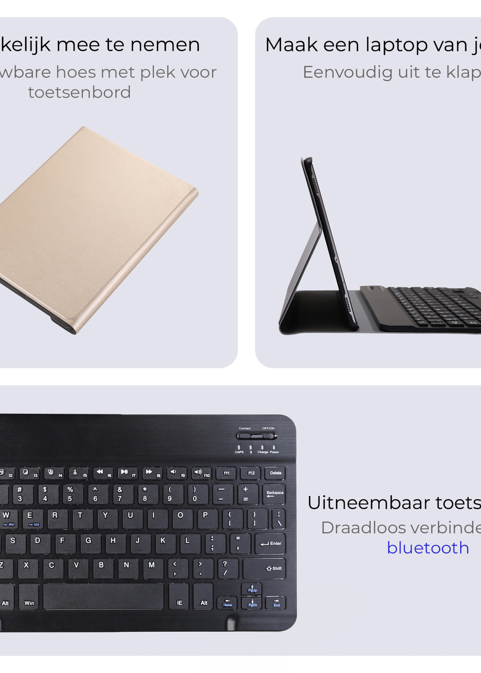 BTH Hoes Geschikt voor Samsung Galaxy Tab A9 Hoes Toetsenbord Hoesje Keyboard Case Cover - Hoesje Geschikt voor Samsung Tab A9 Hoes Toetsenbord Case - Goud