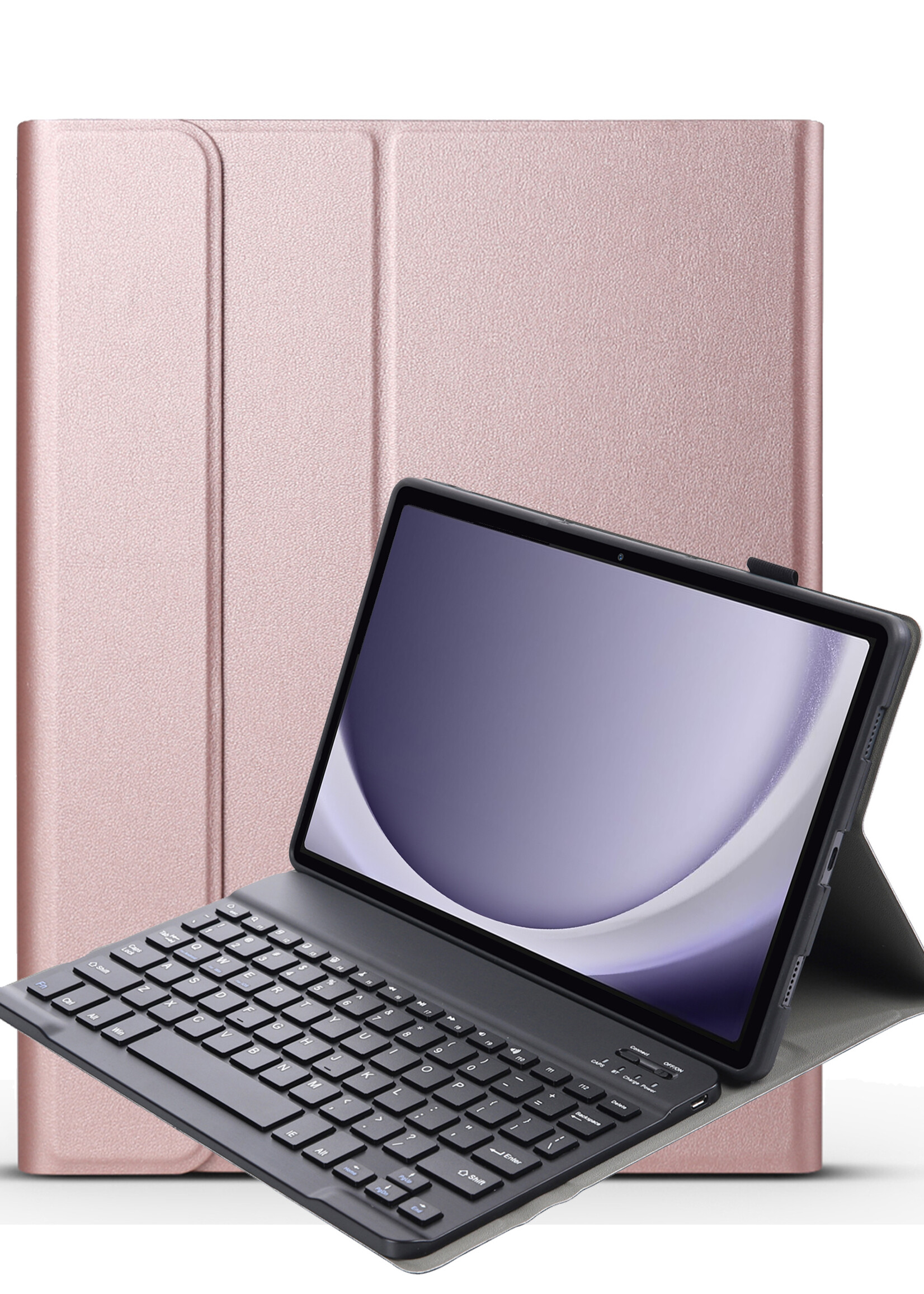 BTH Hoes Geschikt voor Samsung Galaxy Tab A9 Hoes Toetsenbord Hoesje Keyboard Case Cover - Hoesje Geschikt voor Samsung Tab A9 Hoes Toetsenbord Case - Rosé goud