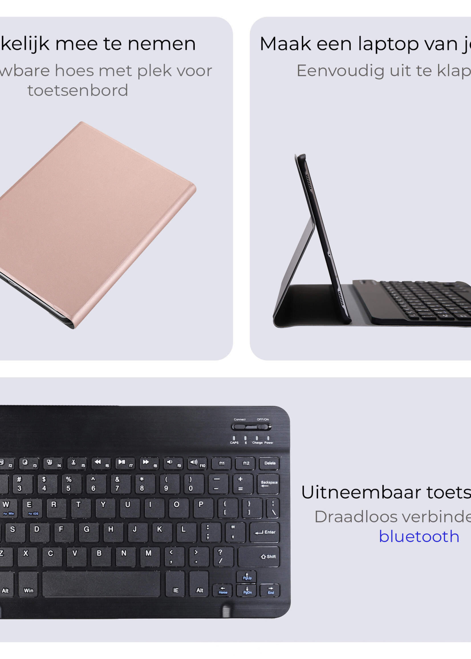 BTH Hoes Geschikt voor Samsung Galaxy Tab A9 Hoes Toetsenbord Hoesje Keyboard Case Cover - Hoesje Geschikt voor Samsung Tab A9 Hoes Toetsenbord Case - Rosé goud