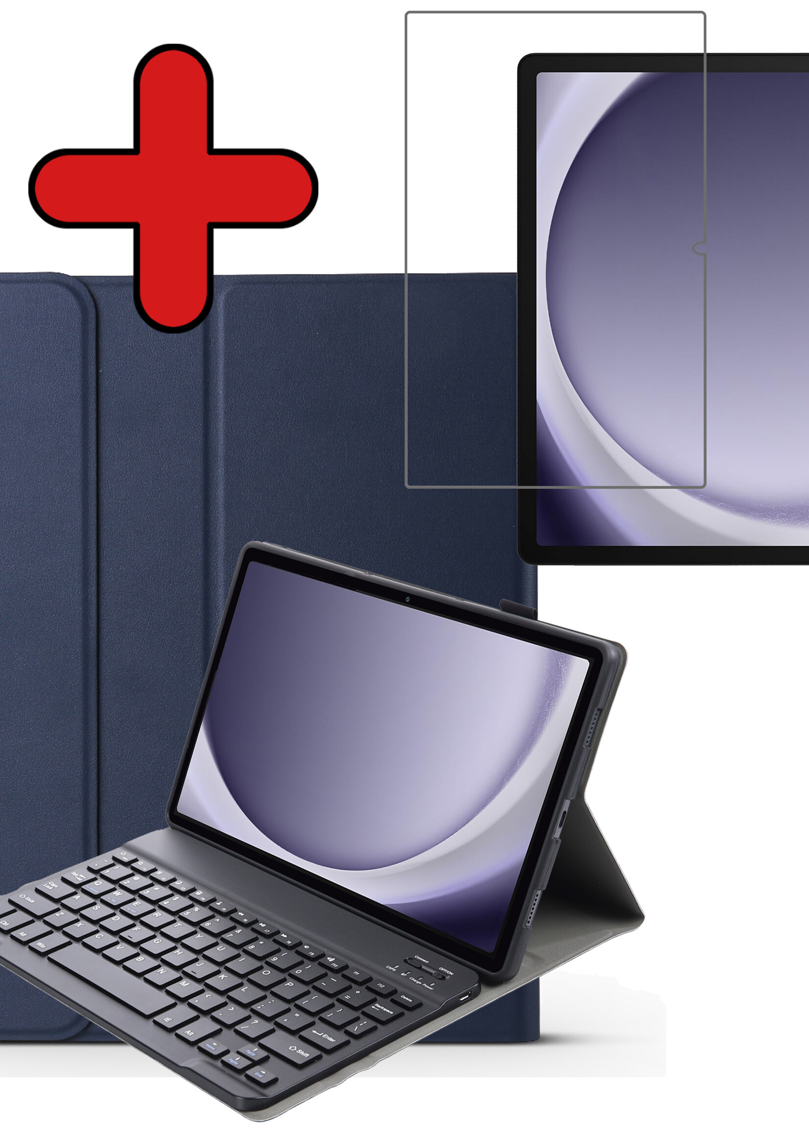 BTH Hoes Geschikt voor Samsung Galaxy Tab A9 Hoes Toetsenbord Hoesje Keyboard Case Cover Met Screenprotector - Hoesje Geschikt voor Samsung Tab A9 Hoes Toetsenbord Case - Donkerblauw