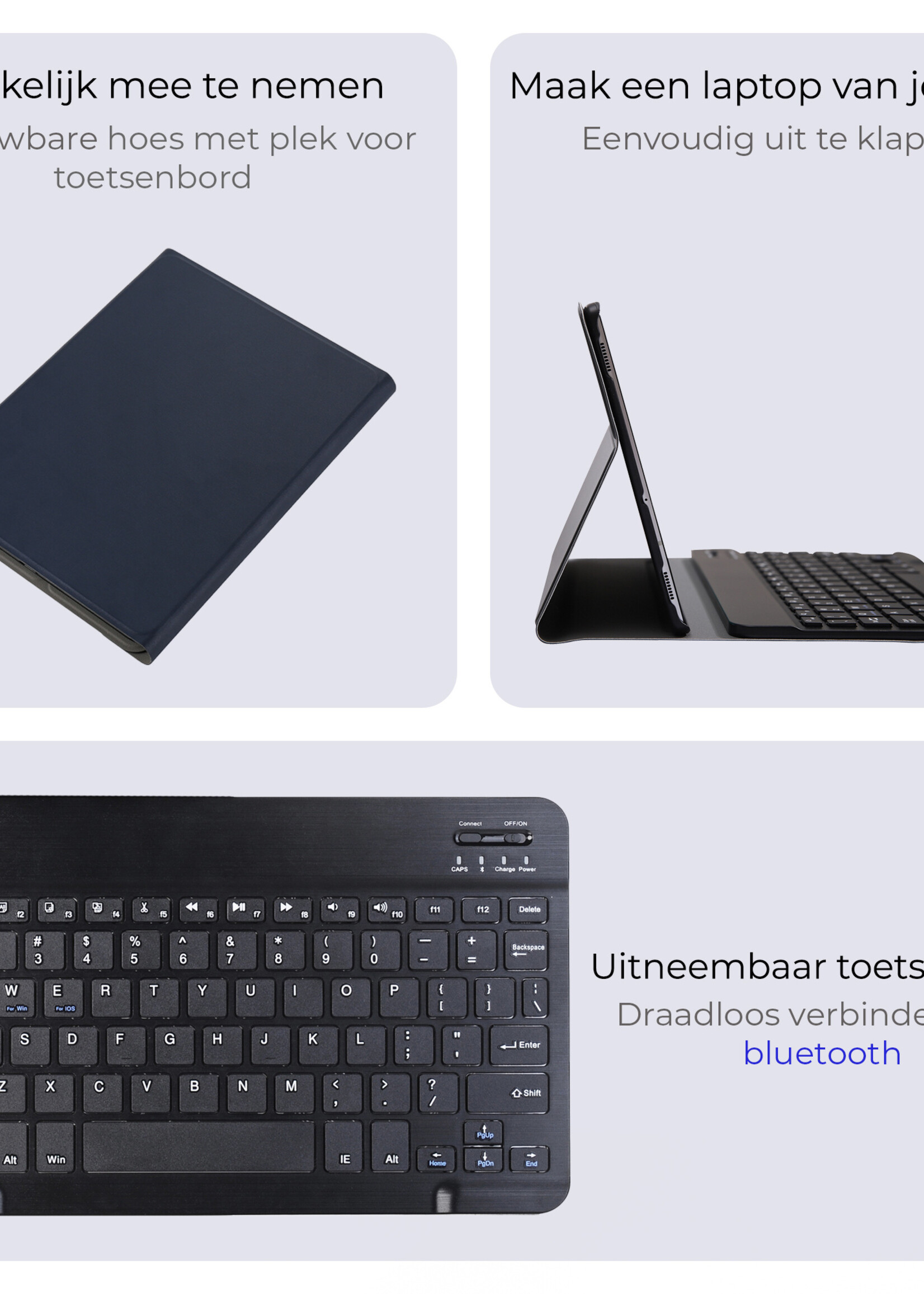 BTH Hoes Geschikt voor Samsung Galaxy Tab A9 Hoes Toetsenbord Hoesje Keyboard Case Cover Met Screenprotector - Hoesje Geschikt voor Samsung Tab A9 Hoes Toetsenbord Case - Donkerblauw