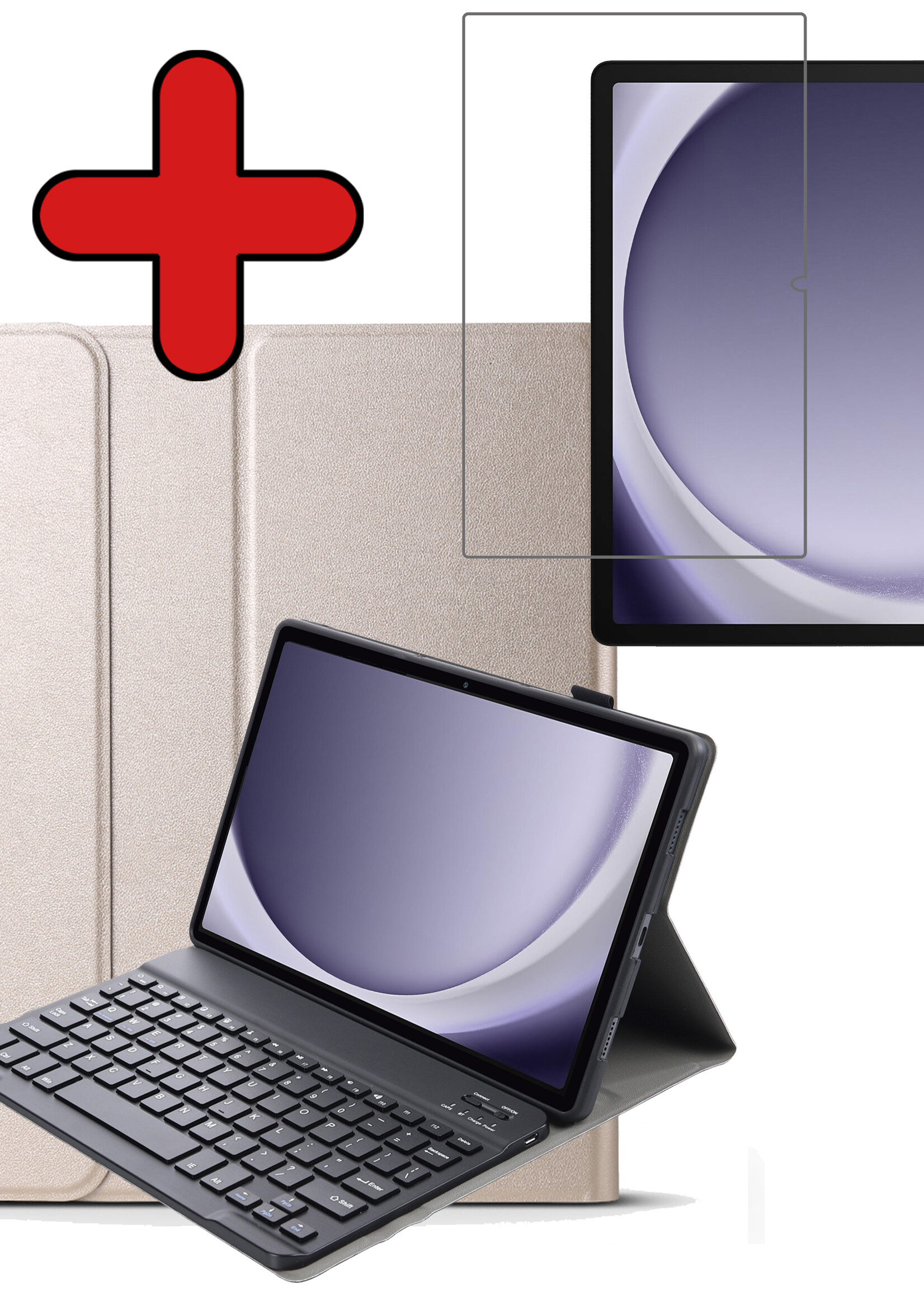 BTH Hoes Geschikt voor Samsung Galaxy Tab A9 Hoes Toetsenbord Hoesje Keyboard Case Cover Met Screenprotector - Hoesje Geschikt voor Samsung Tab A9 Hoes Toetsenbord Case - Goud