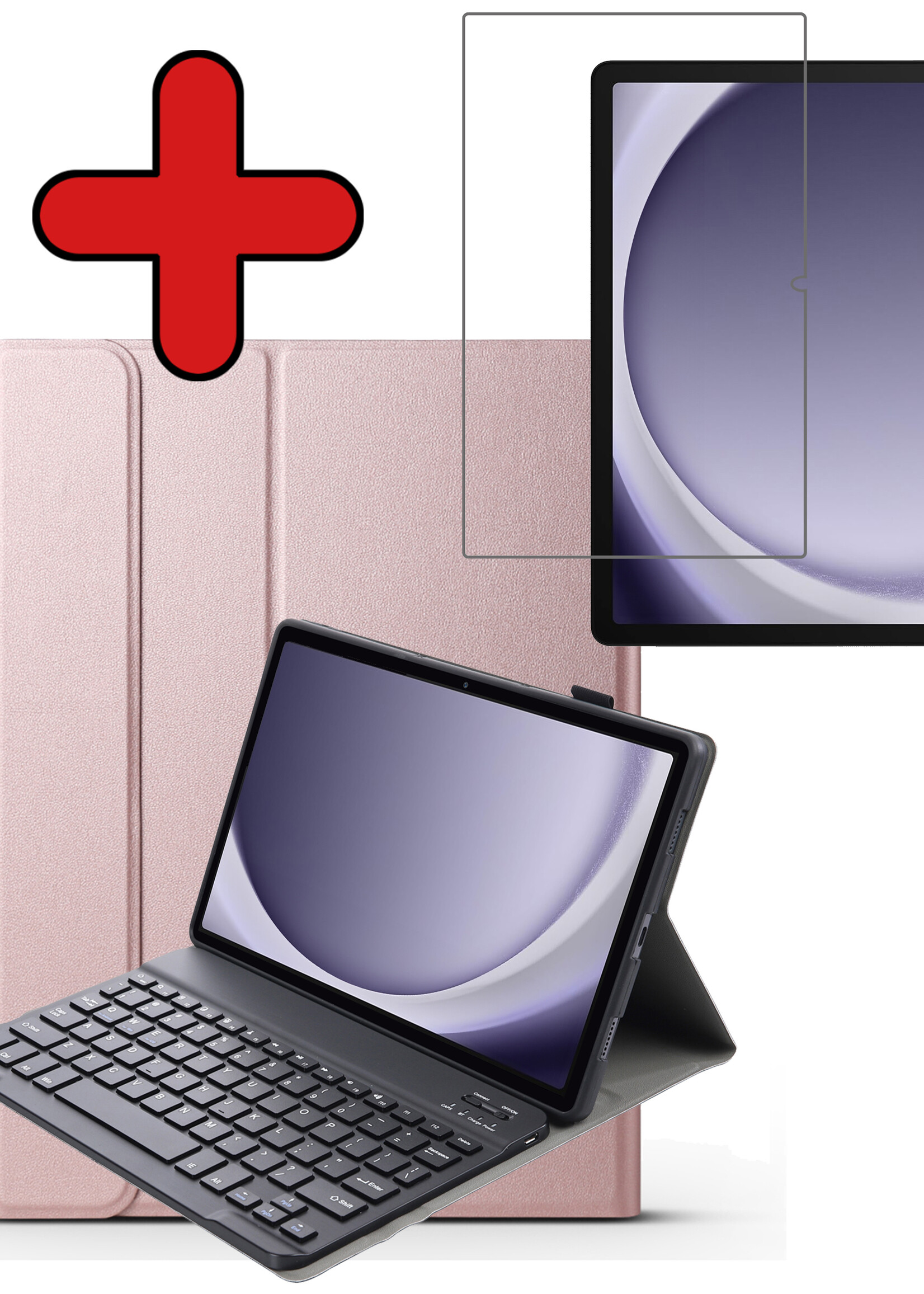 BTH Hoes Geschikt voor Samsung Galaxy Tab A9 Hoes Toetsenbord Hoesje Keyboard Case Cover Met Screenprotector - Hoesje Geschikt voor Samsung Tab A9 Hoes Toetsenbord Case - Rosé goud